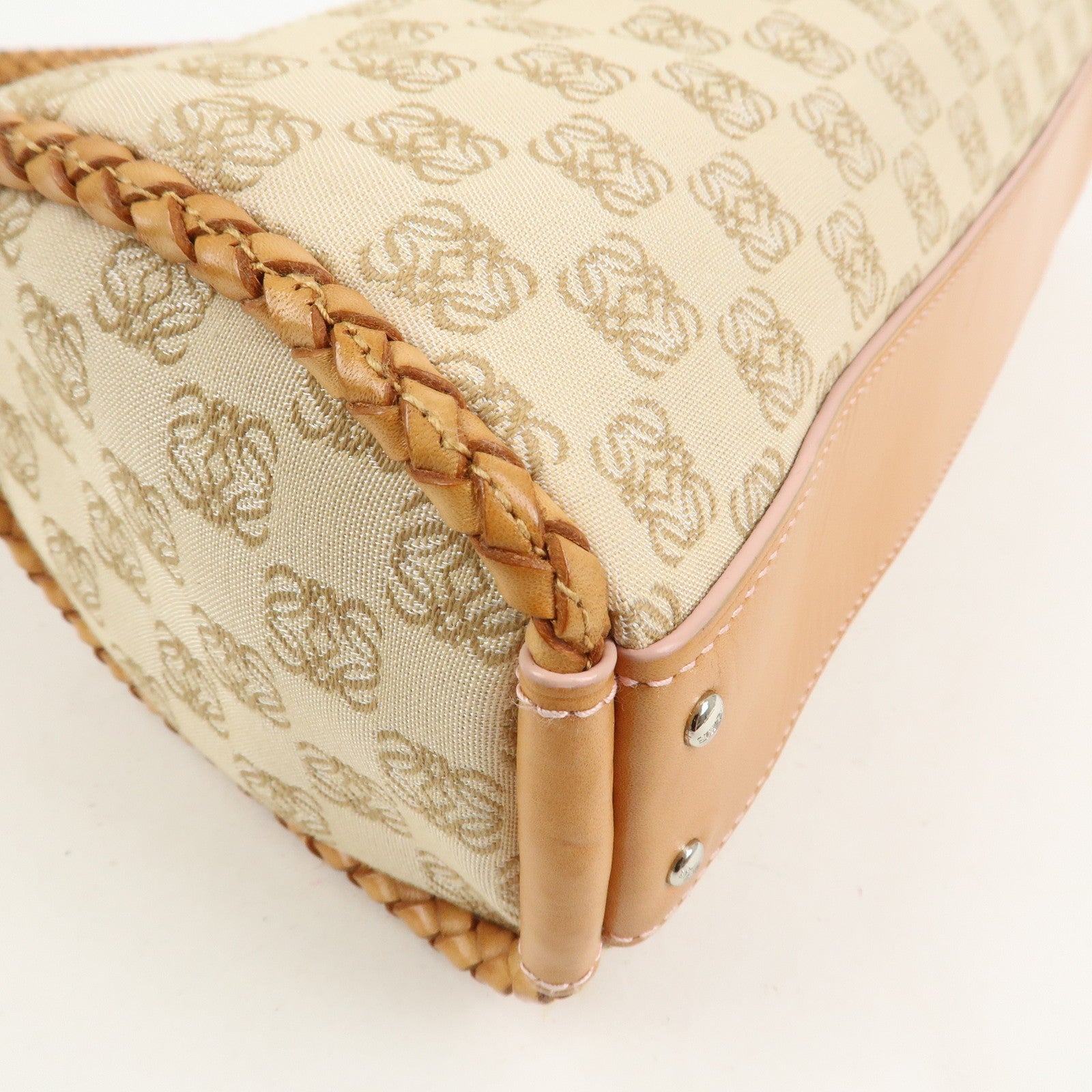 LOEWE Anagram Logo Canvas Shoulder Bag Leather Beige Light Brown