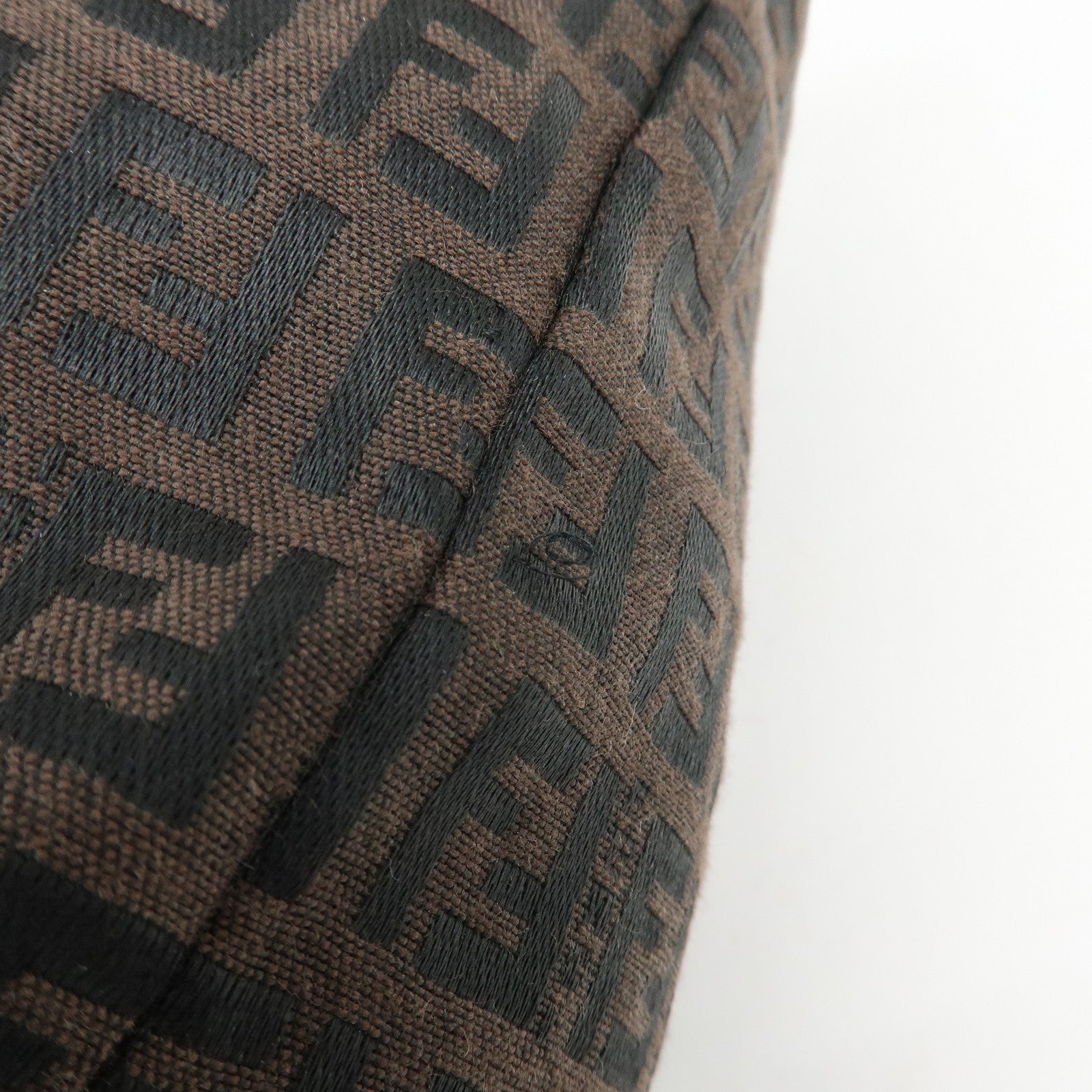FENDI Zucchino Canvas Leather Tote Bag Shoulder Bag Brown