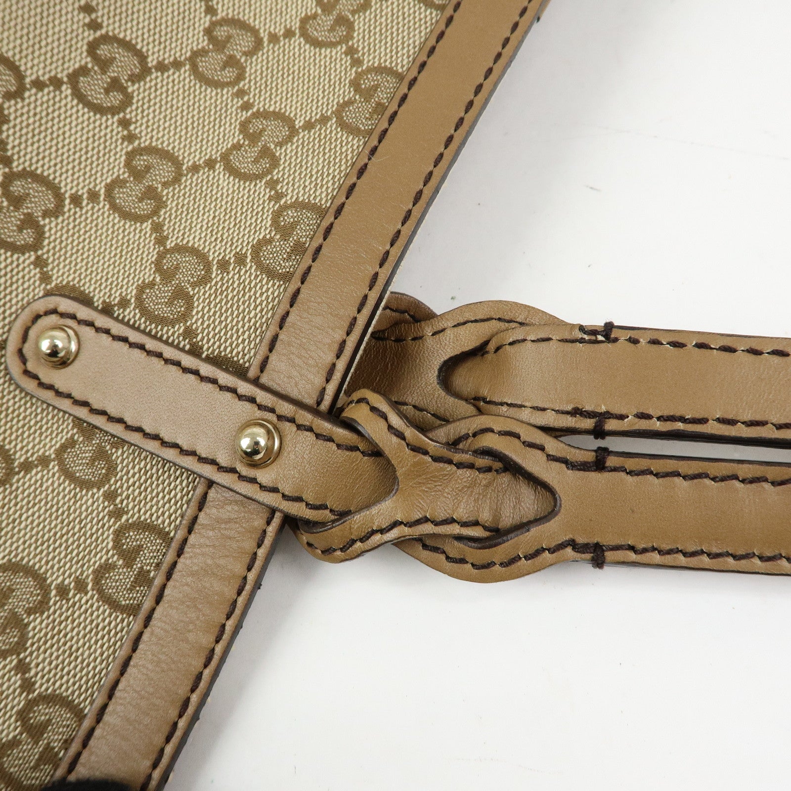 GUCCI GG Canvas Leather Tote Bag Shoulder Bag Beige 247209