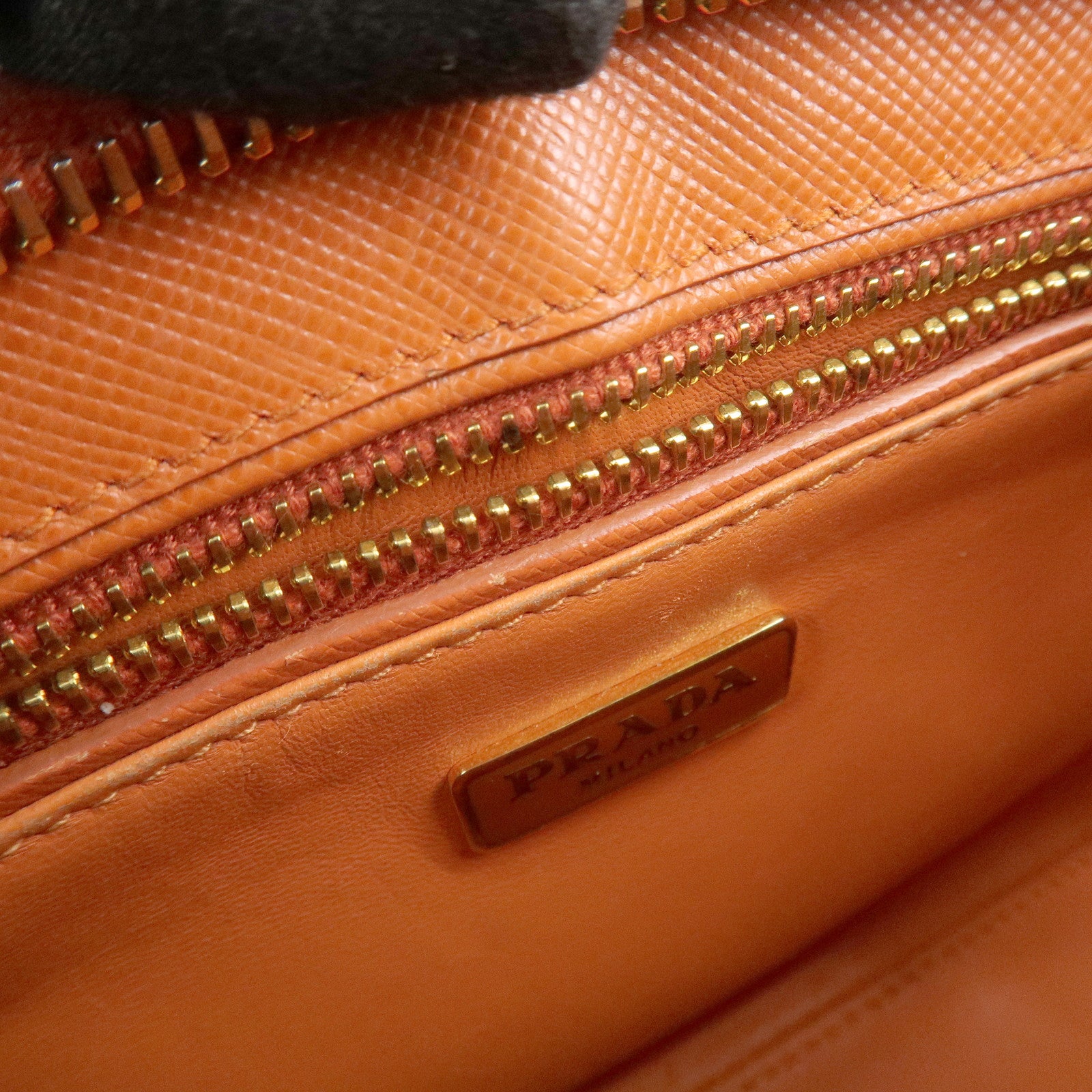 PRADA Logo Leather Shoulder Bag Crossbody Bag Orange BT0834