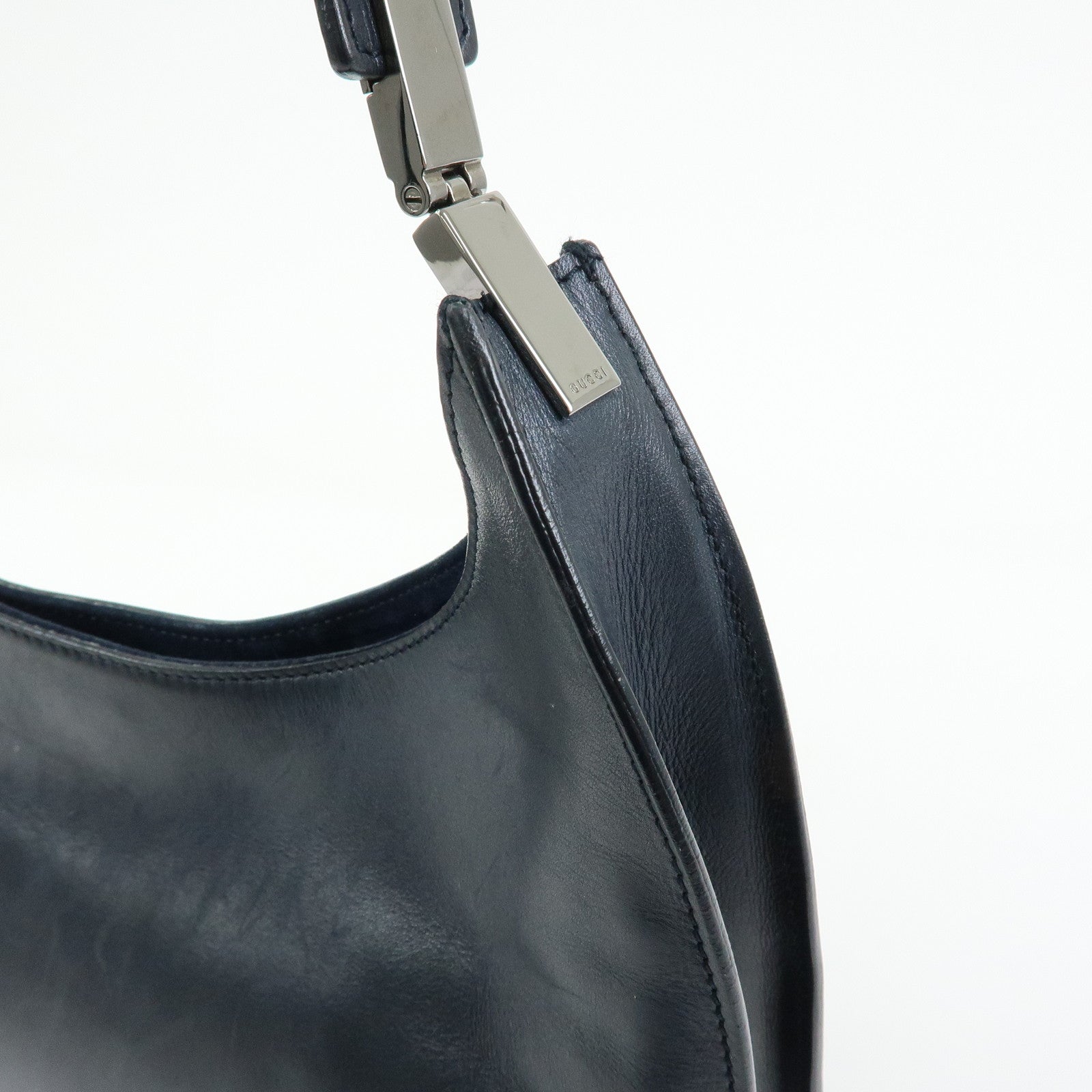 GUCCI Logo Leather Shoulder Bag Hand Bag Navy 001・3767