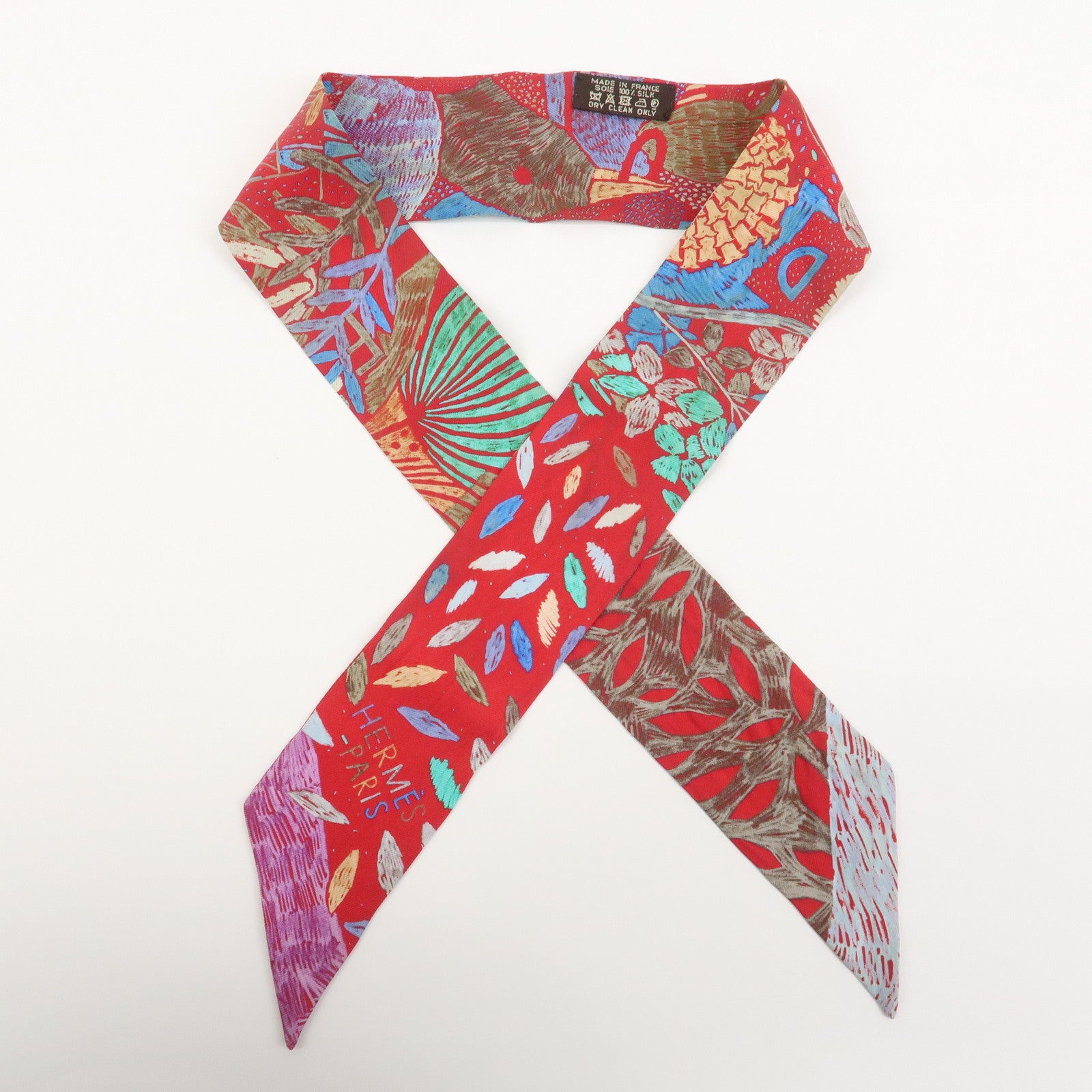 HERMES Twilly Silk 100% Scarf Chacun Fait Son Nid Red