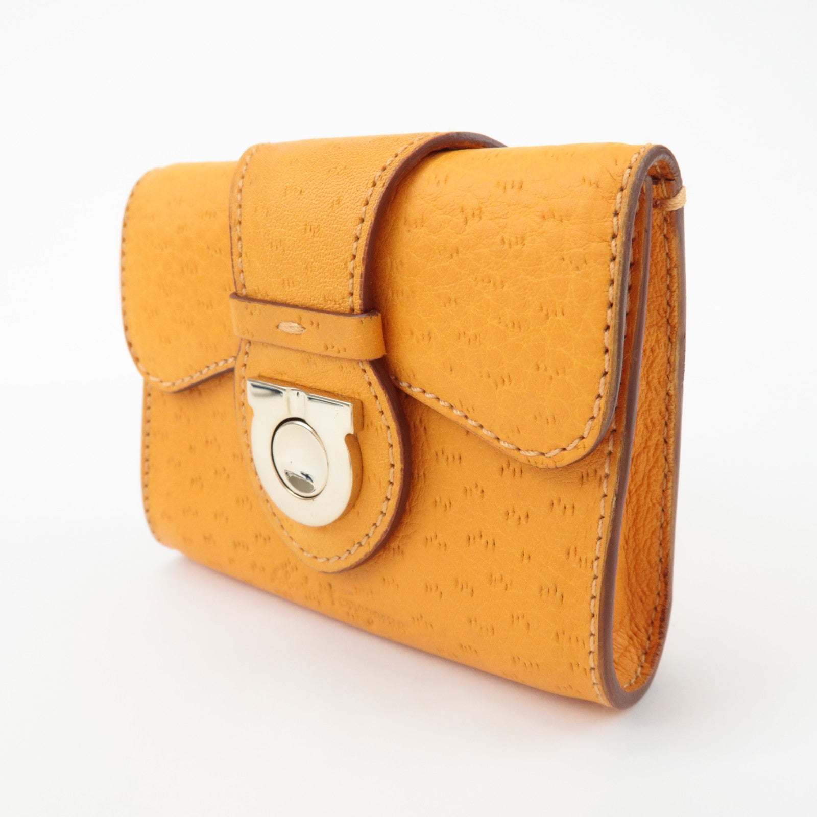 Ferragamo Gancini Leather Coin Case Coin Purse Key Case Orange