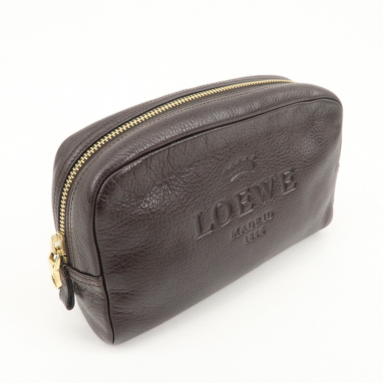 LOEWE Logo Leather Pouch Cosmetic Pouch Black
