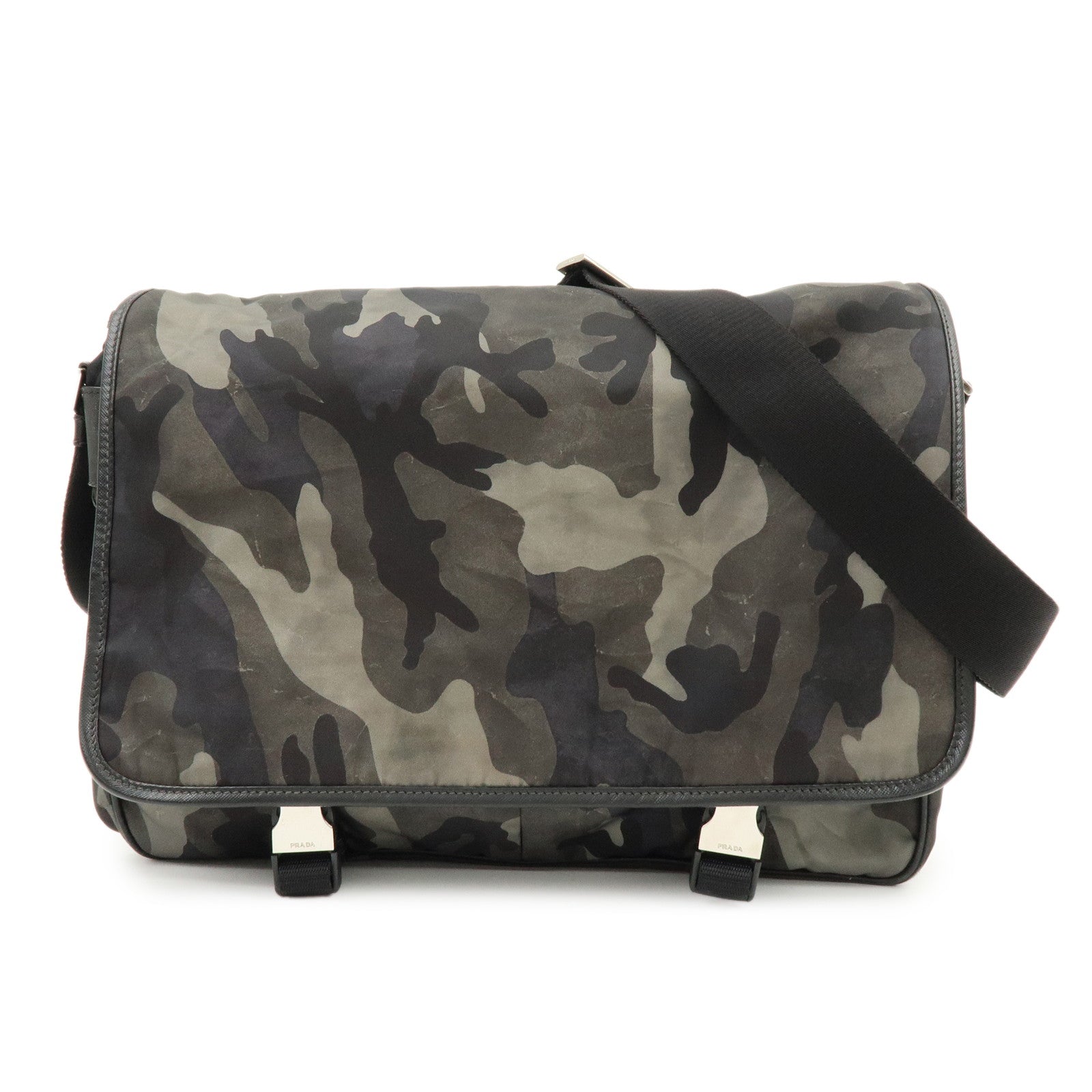 PRADA Triangle Logo Nylon Saffiano Leather Camouflage Shoulder Bag