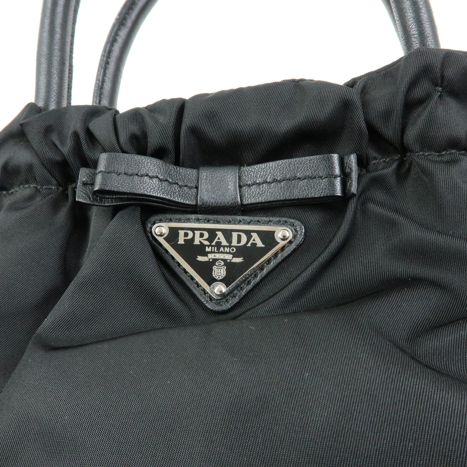 PRADA Triangle Logo Ribbon Nylon Leather 2Way Hand Bag Black BN1631