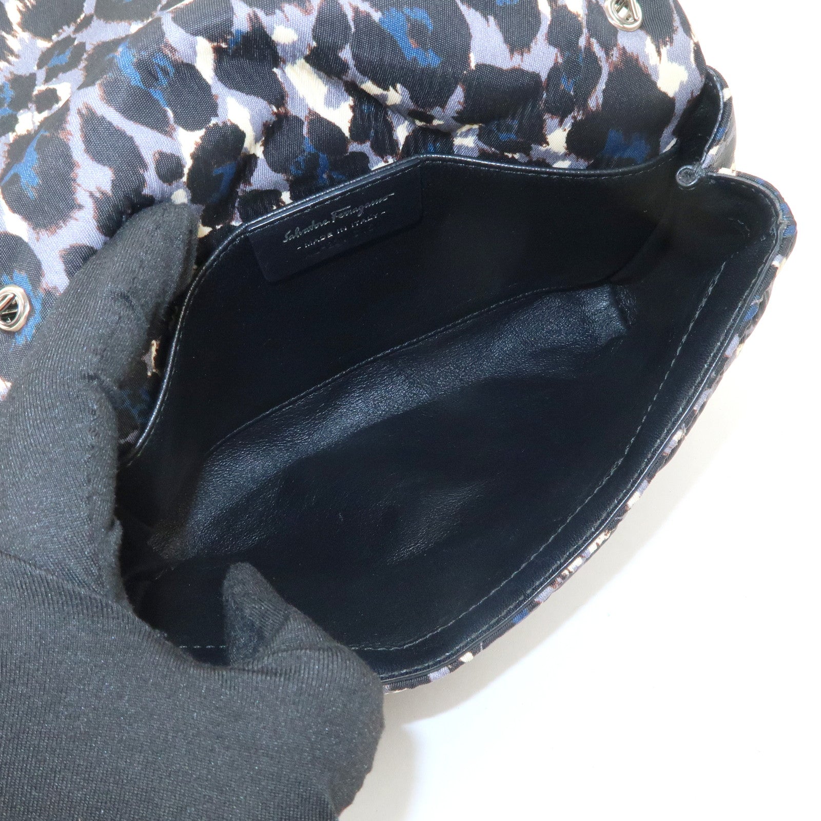 Ferragamo Vara Ribbon Nylon Shoulder Bag Crossbody Bag Black Blue