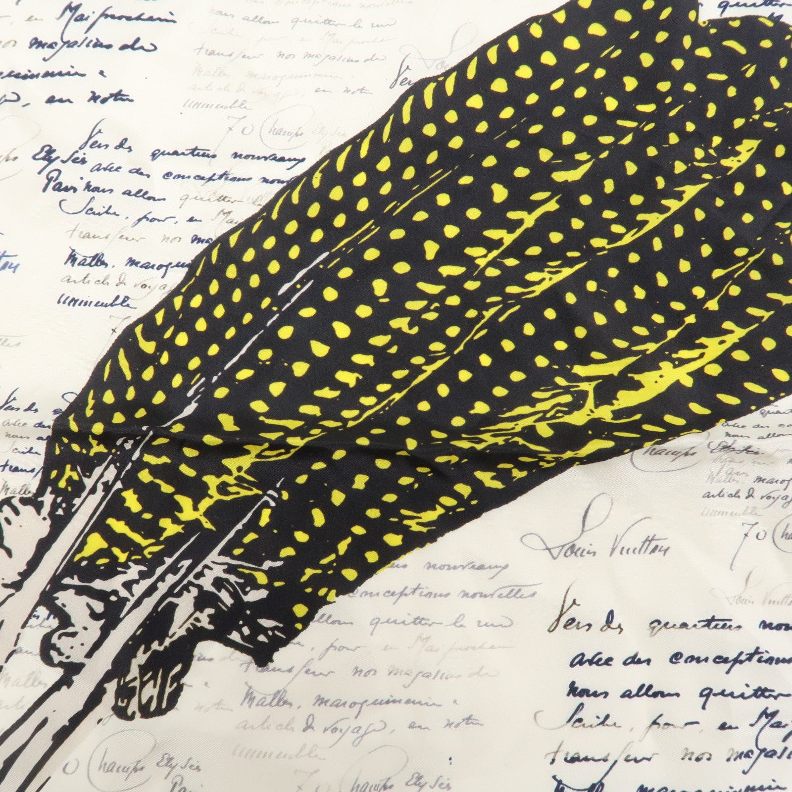 Louis Vuitton Silk 100% Mini Scarf Feather White Navy Yellow