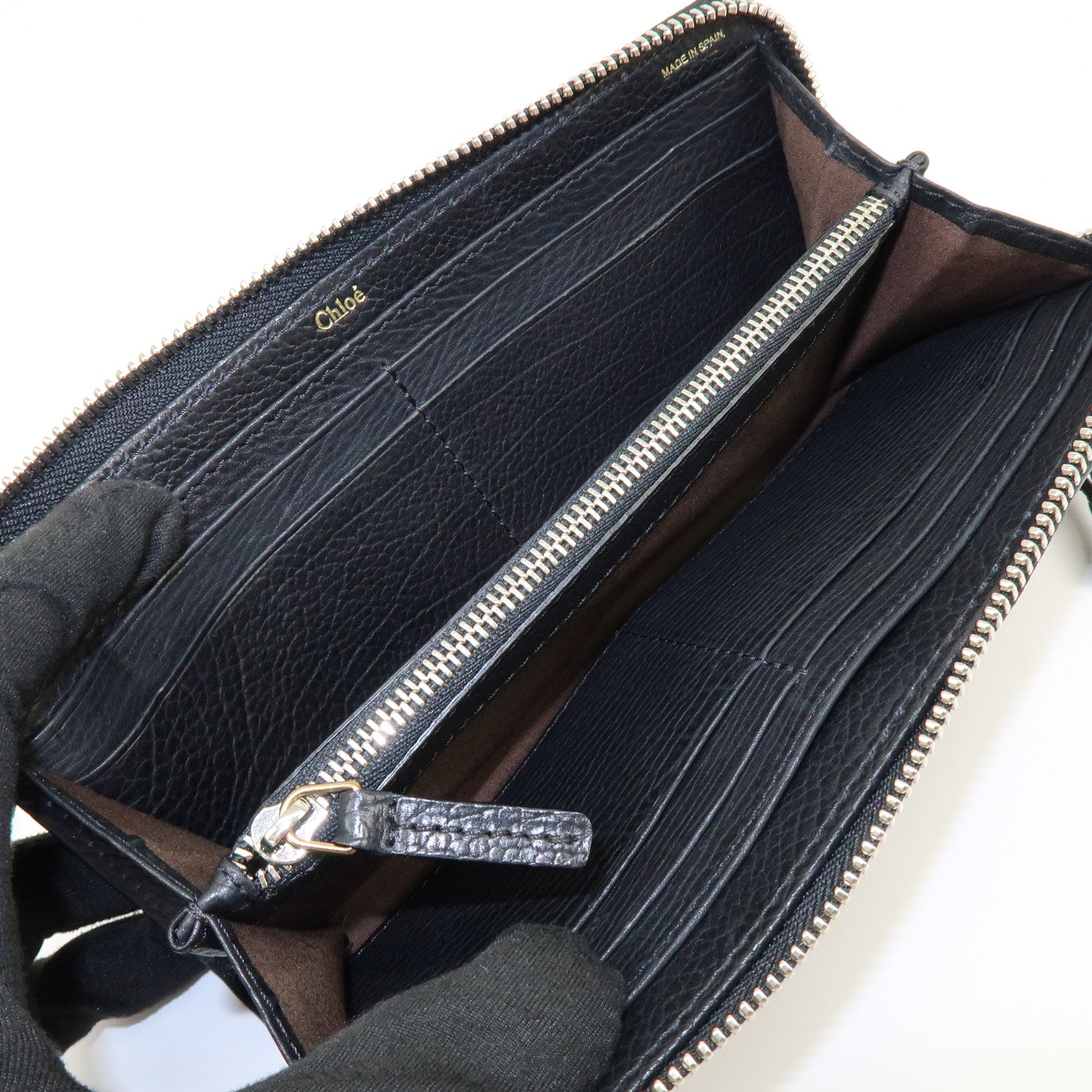 Chloe Aurora Studs Leather Zippy Long Wallet Black