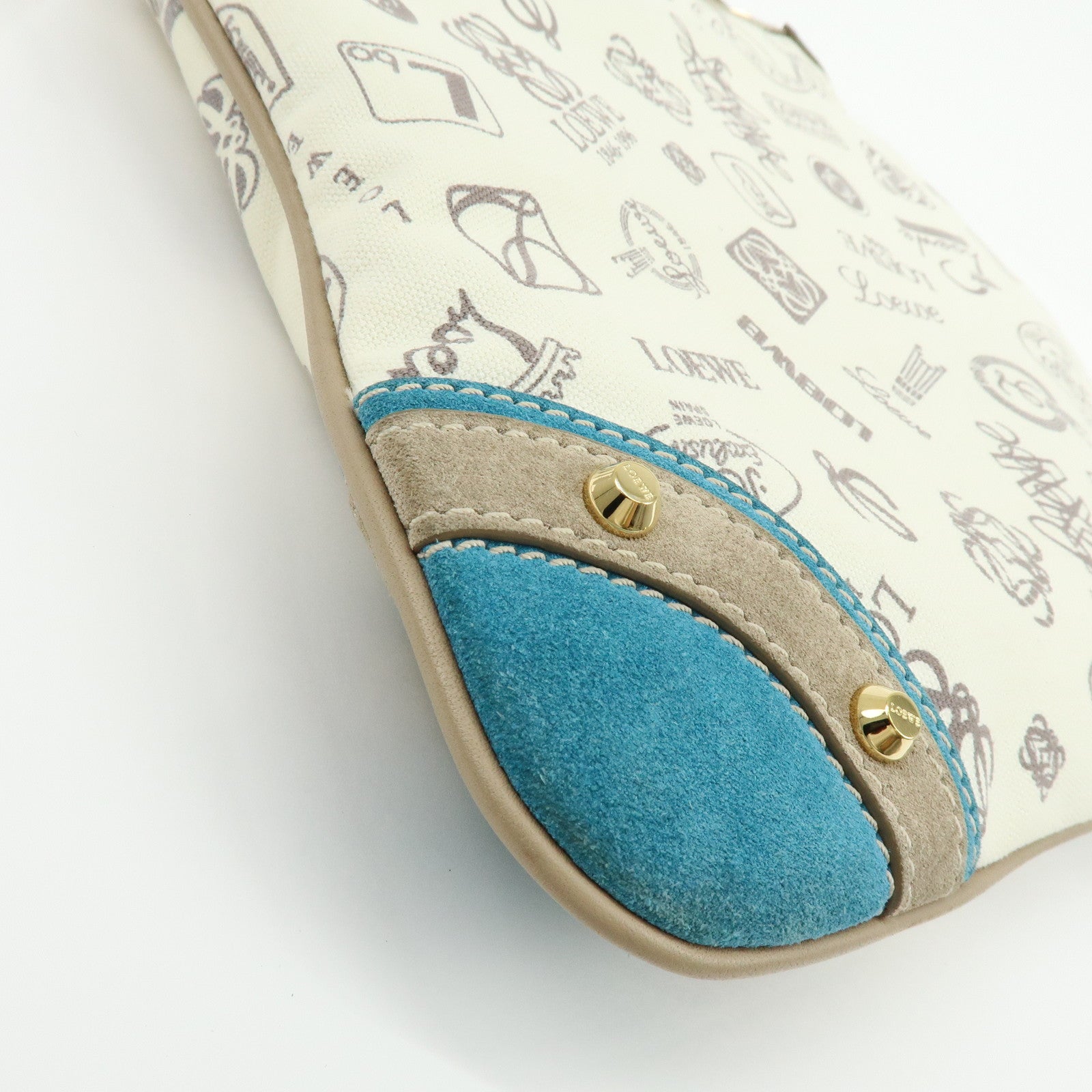 LOEWE Anagram Canvas Suede Leather Shoulder Bag 160th Beige Blue