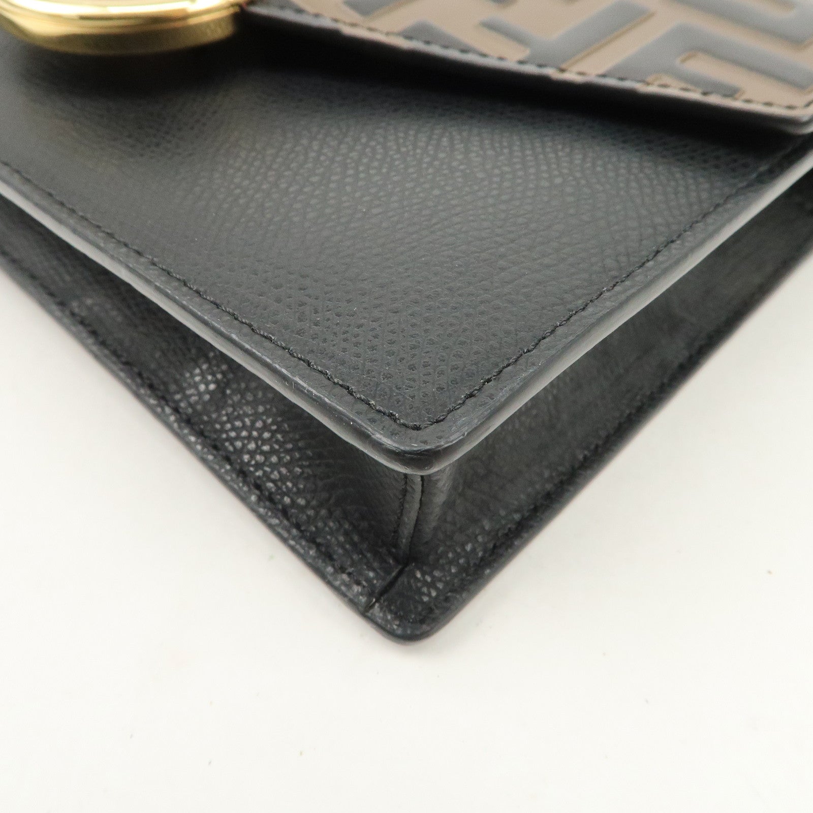 FENDI F is FENDI Leather Chain Shoulder Bag Black Brown 8BS006 Used