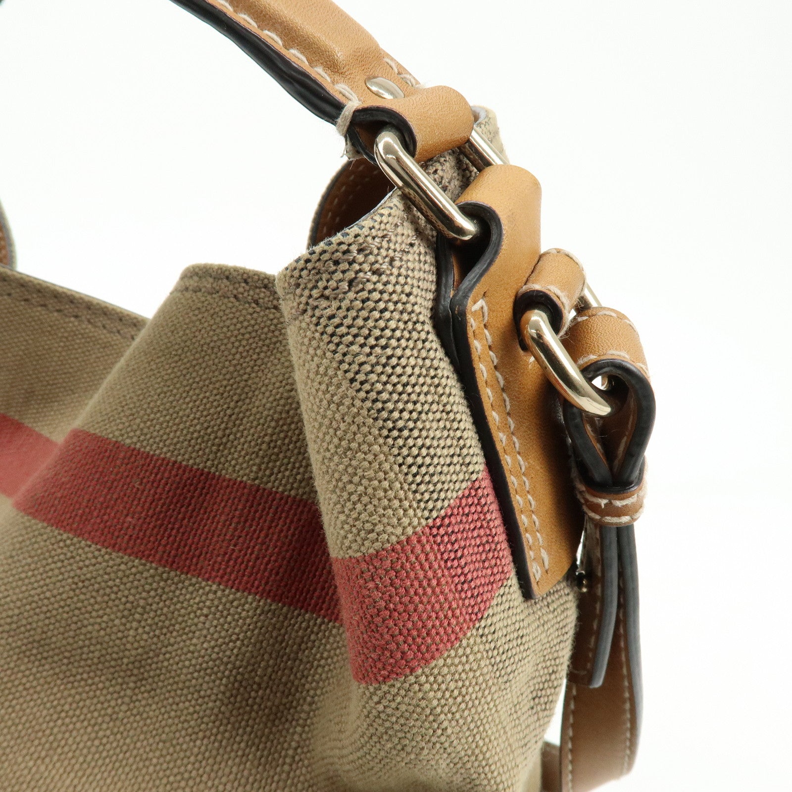 Burberry Canvas Leather 2Way Shoulder Hand Bag Plaid Beige Camel