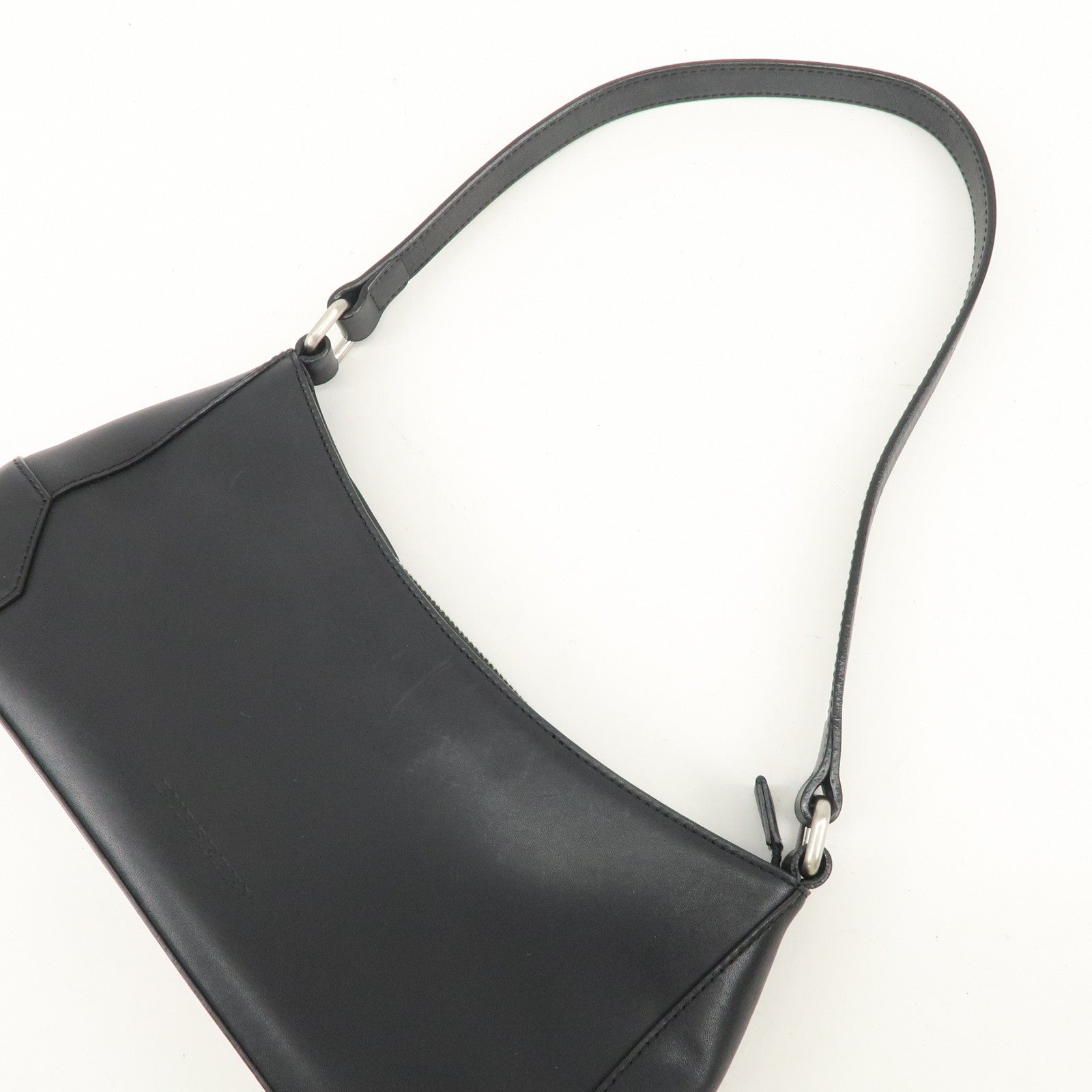 BUBERRY Logo Leather Shoulder Bag Hand Bag Black Used