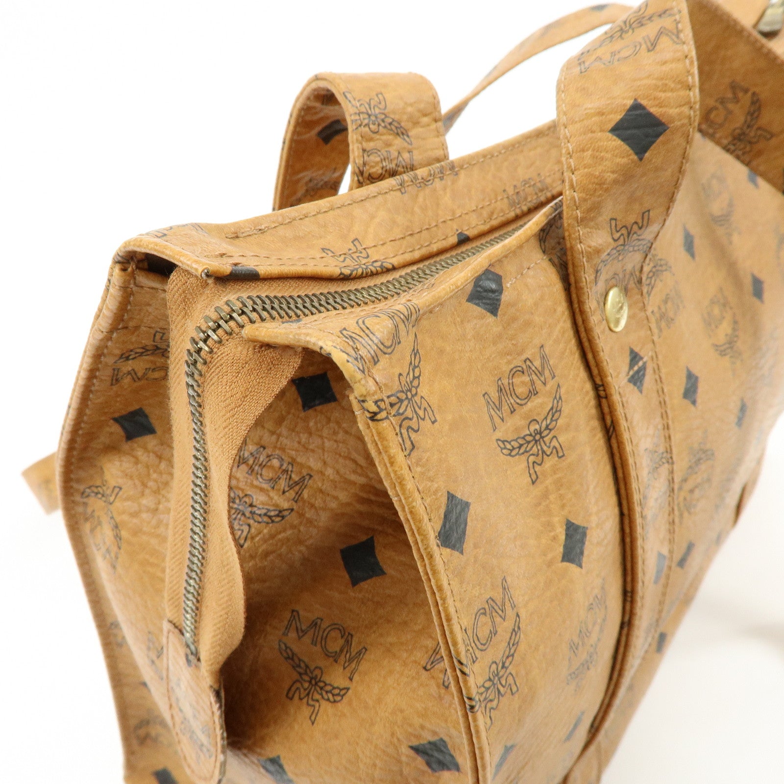 MCM Visetos PVC Tote Bag Shoulder Bag Hand Bag Cognac Brown