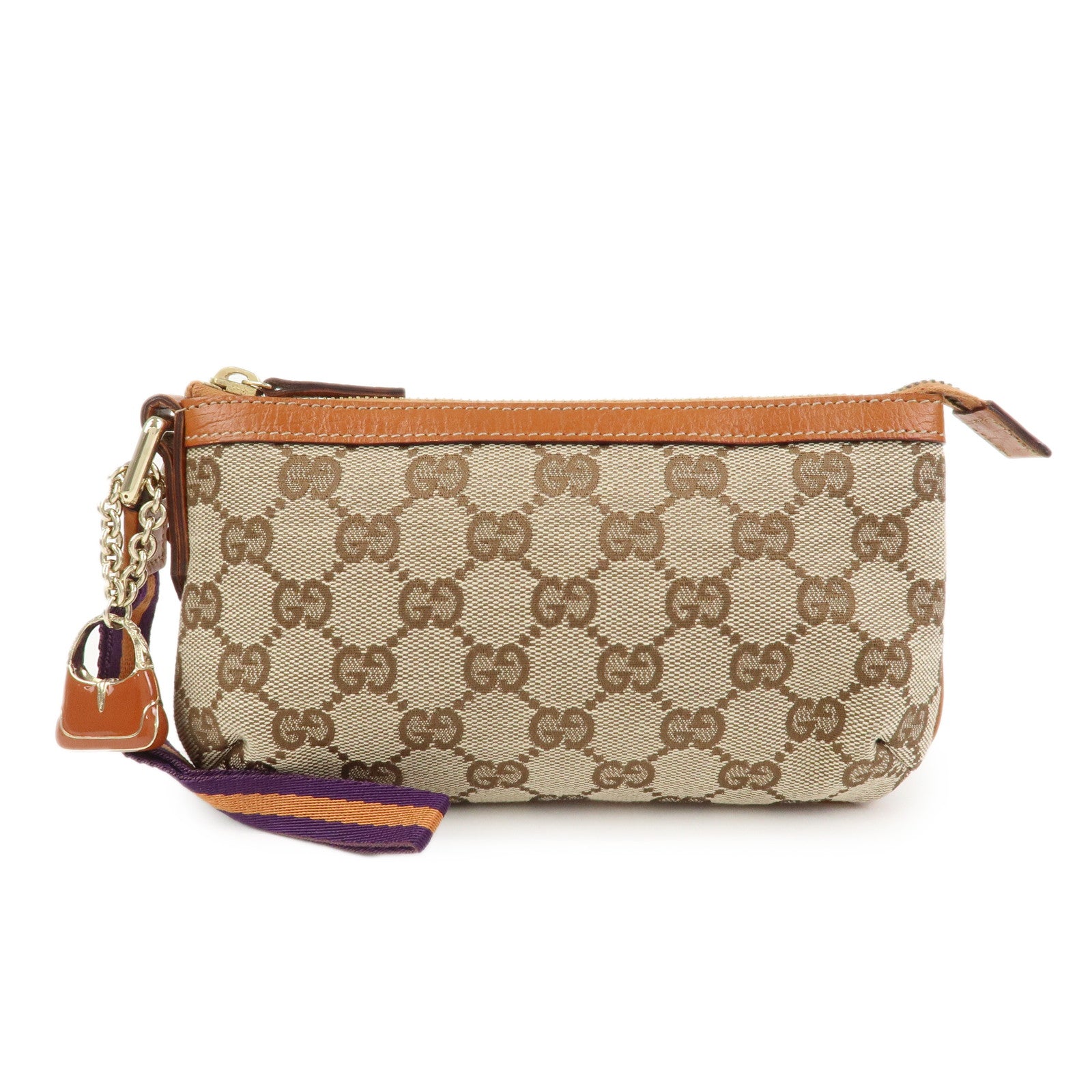 GUCCI Sherry GG Canvas Leather Pouch Cosmetic Pouch Brown 152507
