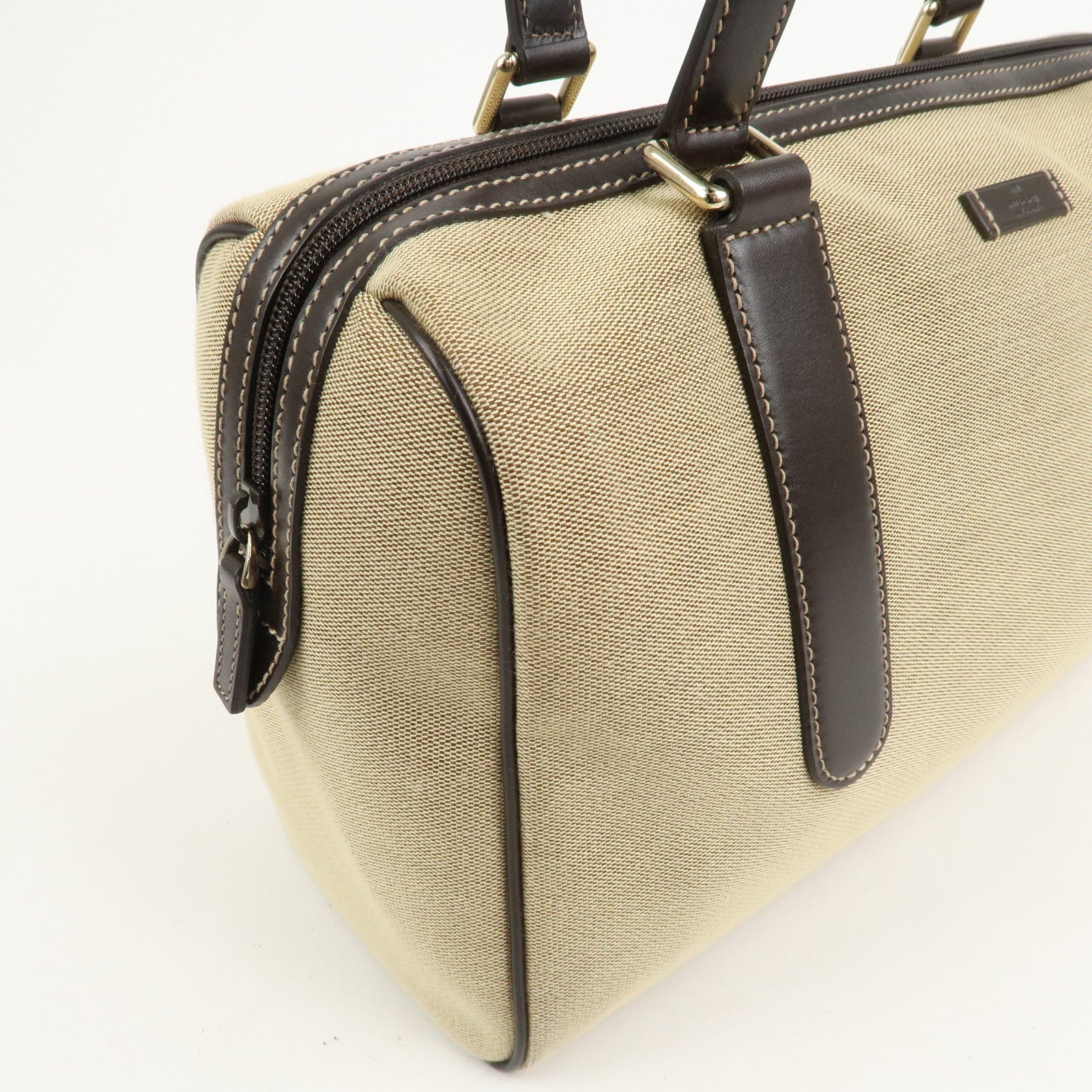 GUCCI Canvas Leather Boston Bag Hand Bag Beige Brown 257288