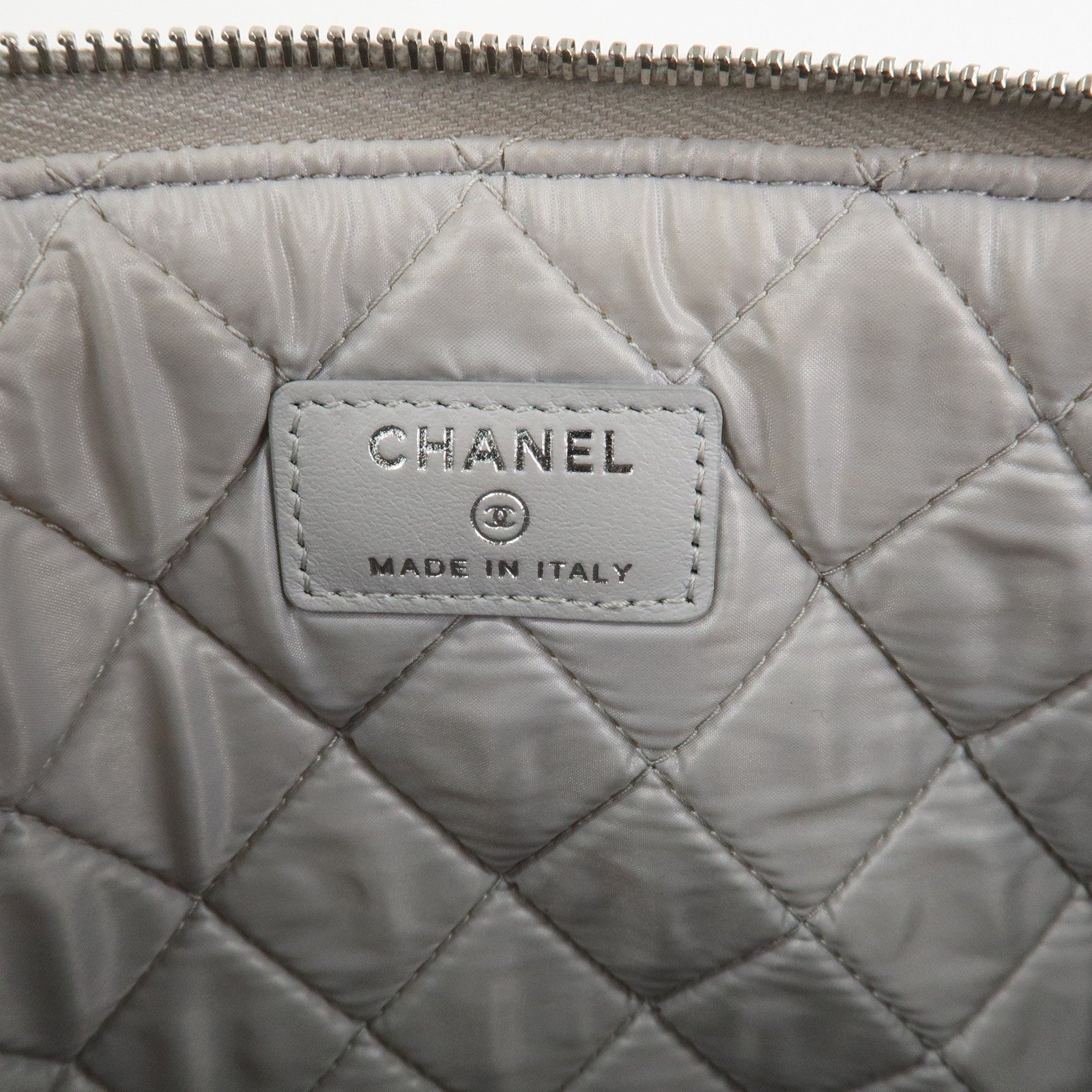 CHANEL Deauville Nylon Canvas Pouch Clutch Bag Light Gray A80118