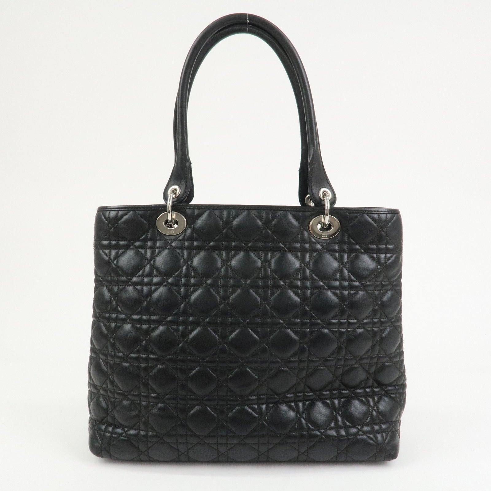 Christian Dior Lady Dior Cannage Leather Tote Bag Hand Bag Black