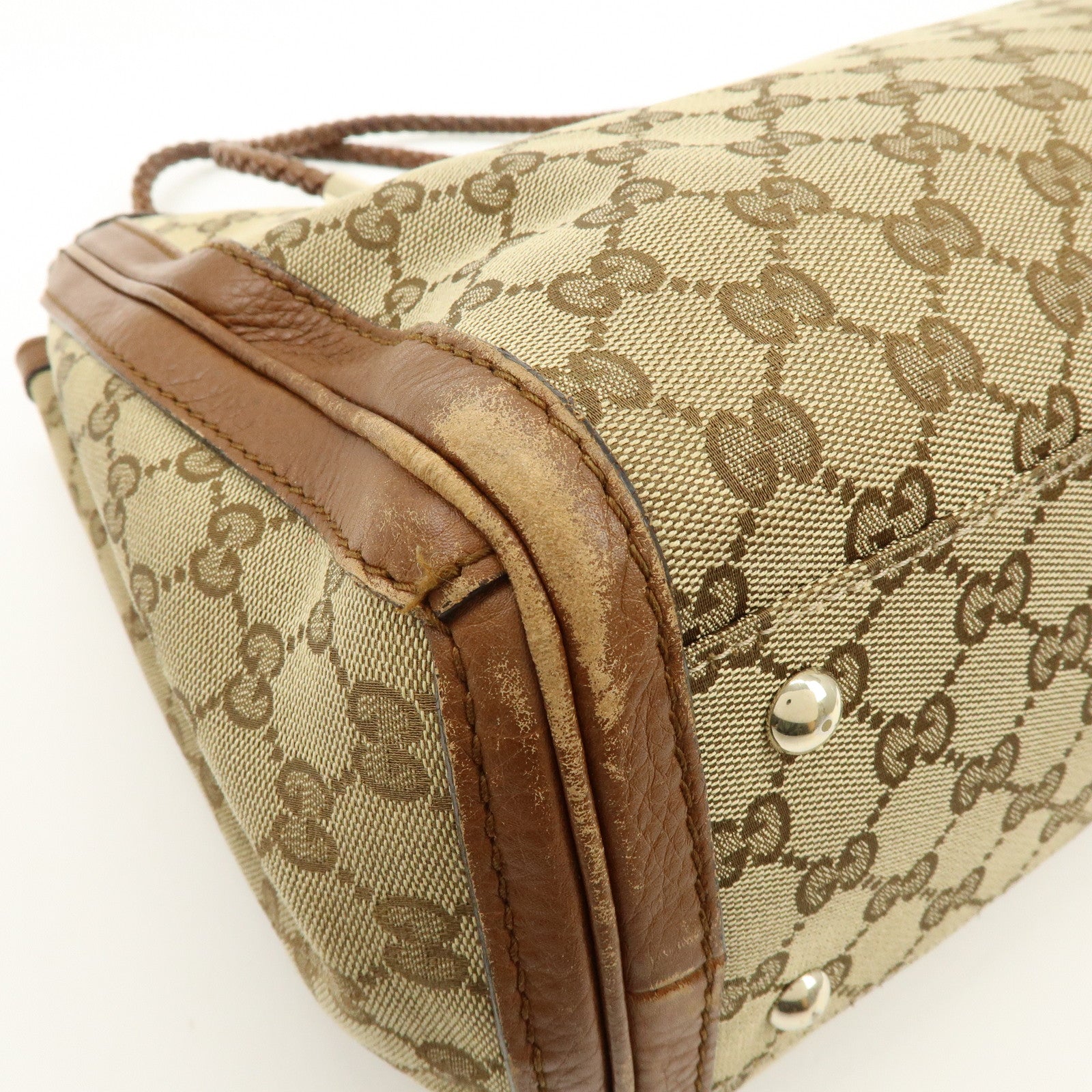 GUCCI Bamboo GG Canvas Leather Tote Bag Hand Bag Brown 269945