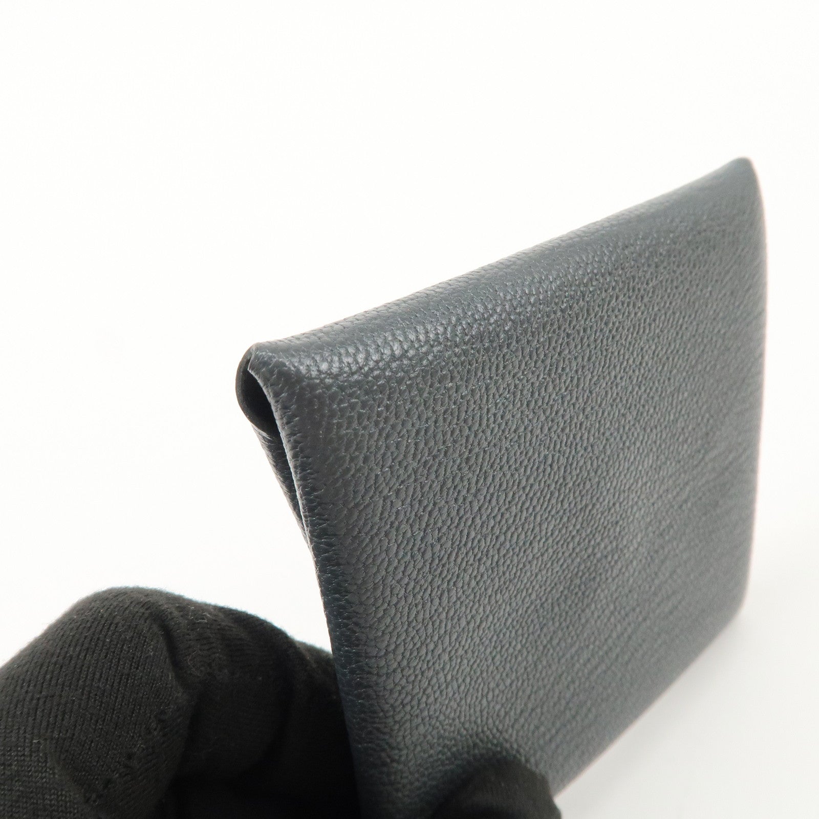 HERMES Bastia Chevre Leather Coin Case Wallet W Stamped Gray