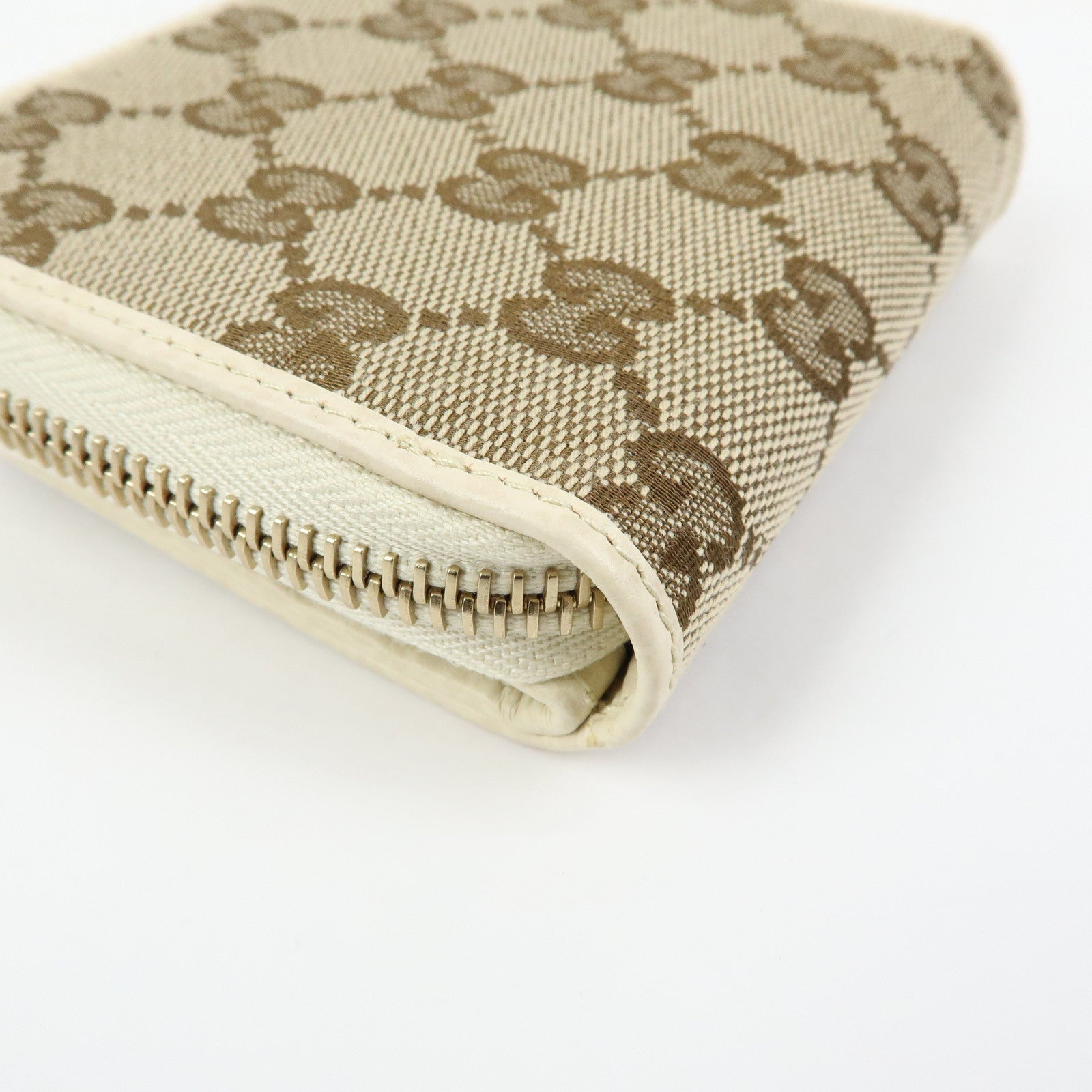 GUCCI GG Canvas Leather Bi-fold Compact Wallet Beige 346056