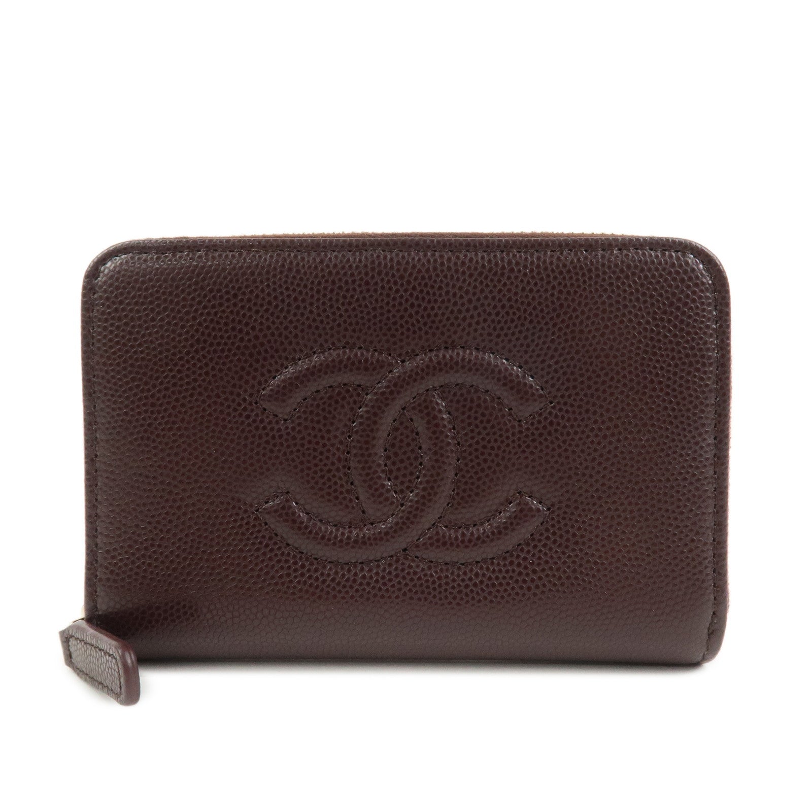 CHANEL COCO Mark Caviarskin Coin Case Brown AP4658