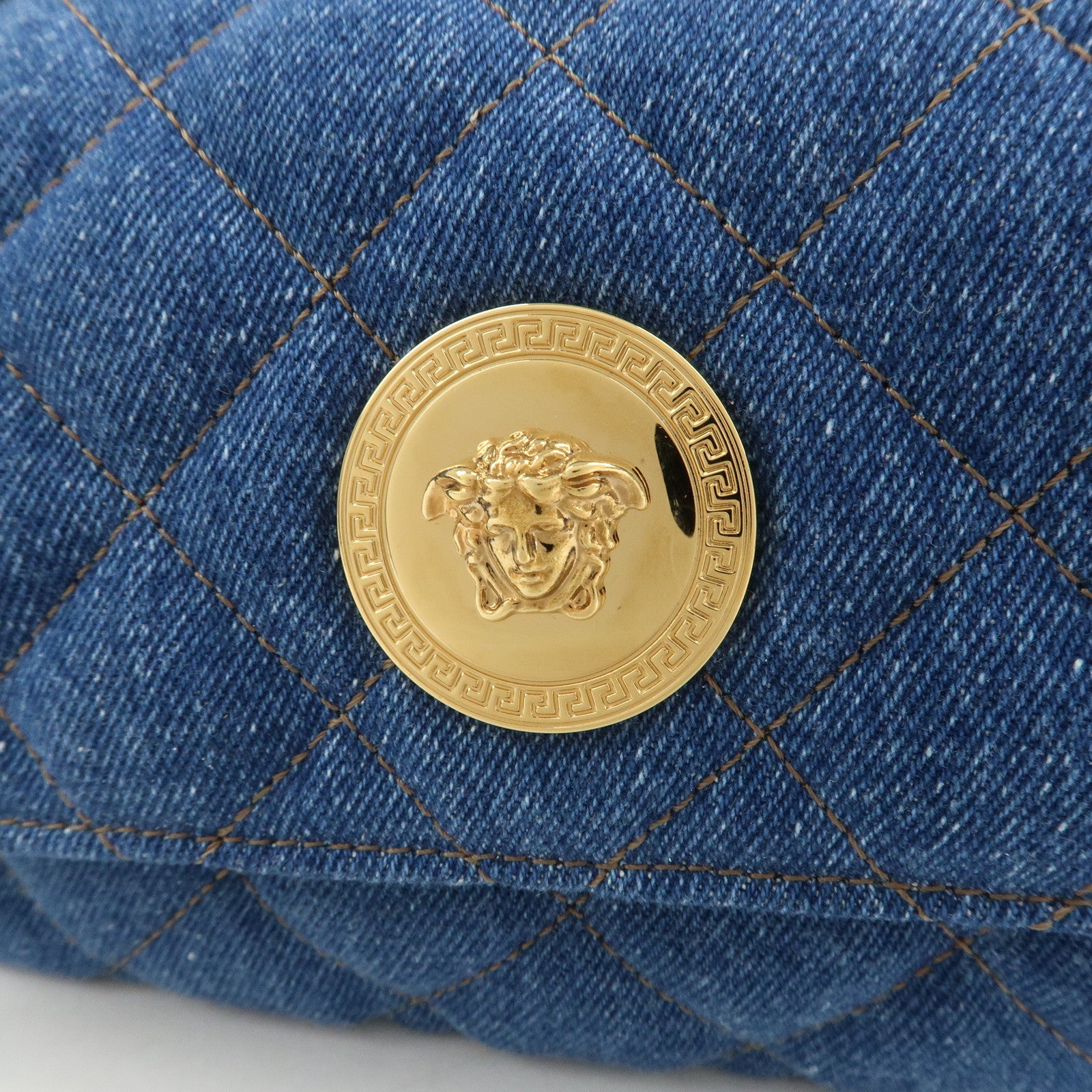 GIANNI VERSACE Demin Leather Chain Shoulder Bag Blue