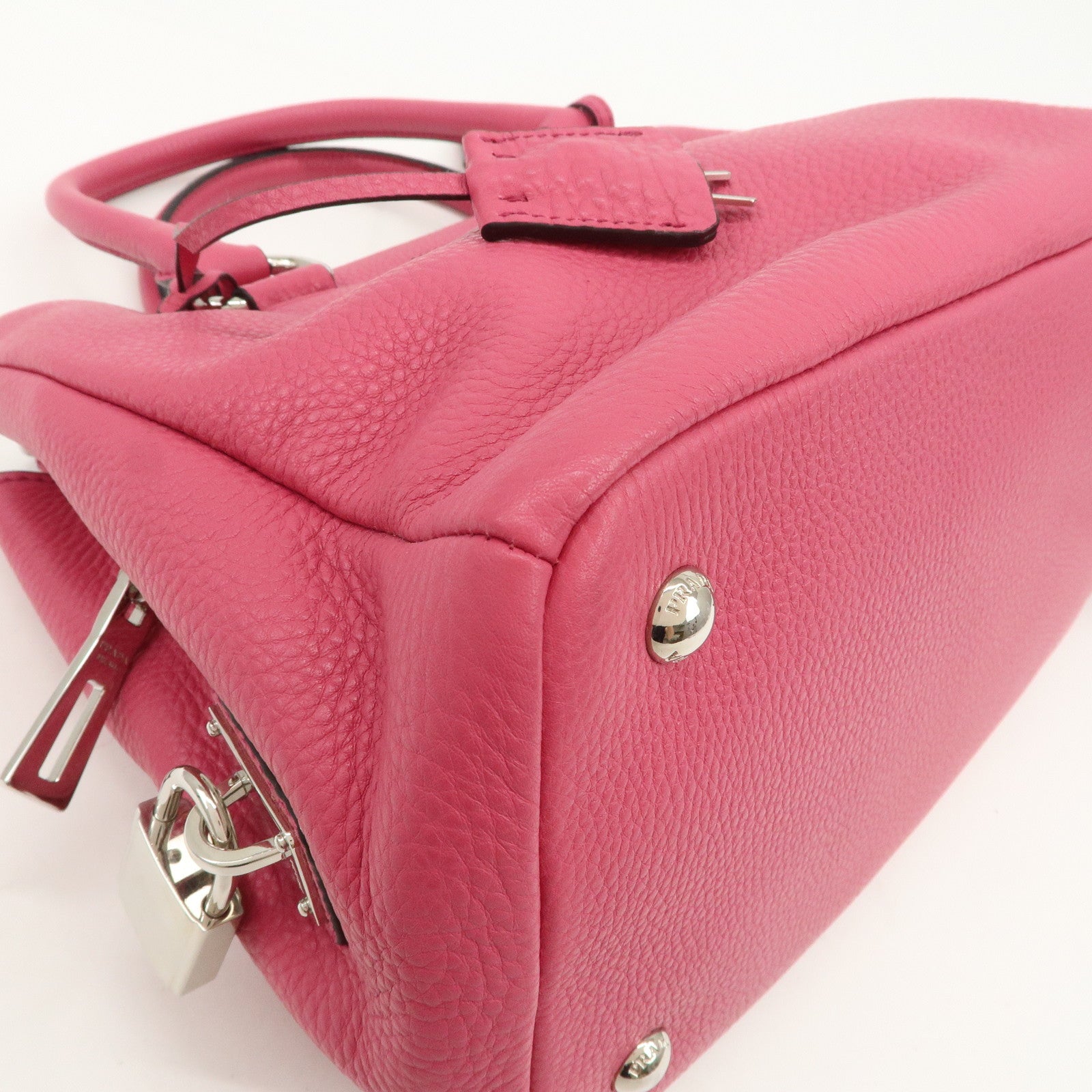 PRADA Triange Logo Leather 2Way Hand Bag Shouldr Bag Pink BN2853