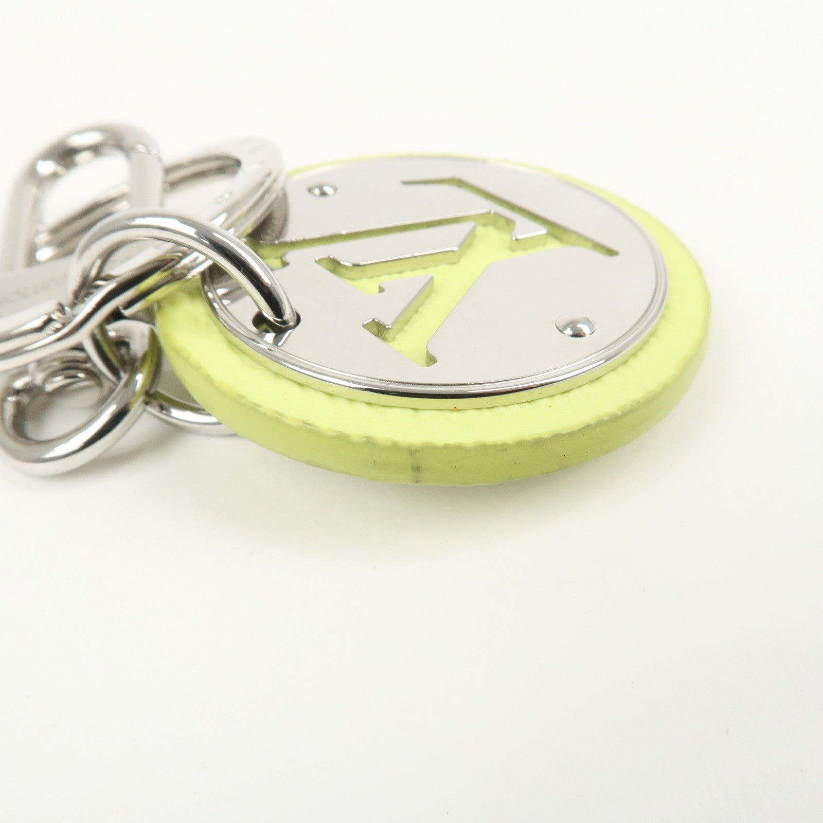 Louis Vuitton Circle Leather Metal Bag Charm Key Chain Lime M02470