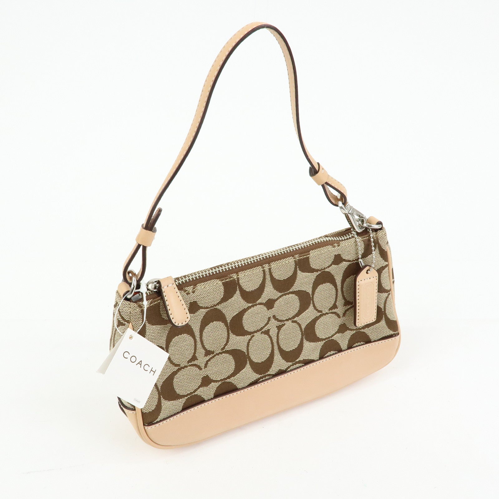 COACH Signature Canvas Leather Mini Hand Bag Brown Beige