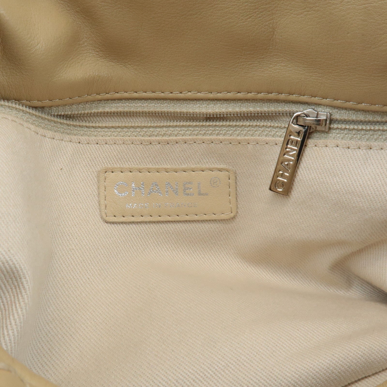 CHANEL Wild Stitch Lamb Skin Chain Shoulder Bag Hand Bag Beige Used