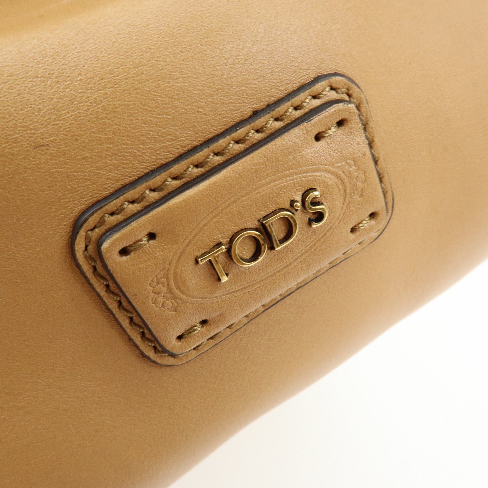 TOD'S Leather Calf Hair Bicolor Hand Bag Tote Bag Beige Brown
