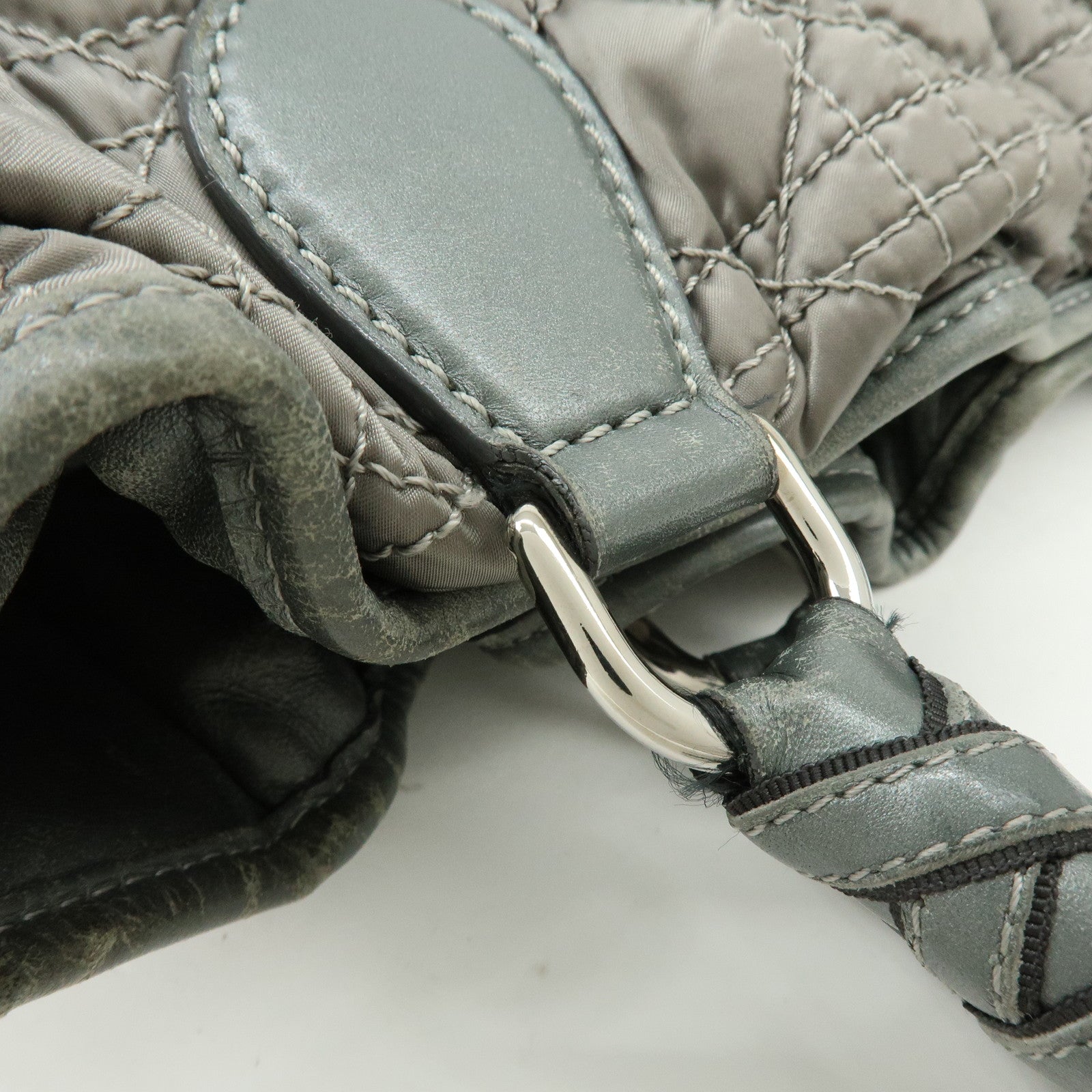 Christian Dior Cannage Nylon Leather Tote Bag Shoulder Bag Gray