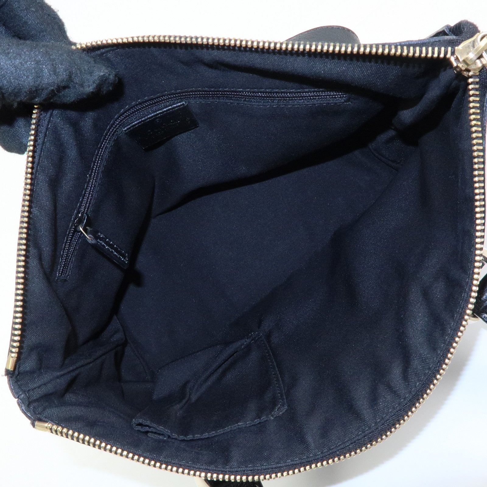 GUCCI Abbey GG Canvas Leather Tote Bag Hand Bag Black 141471