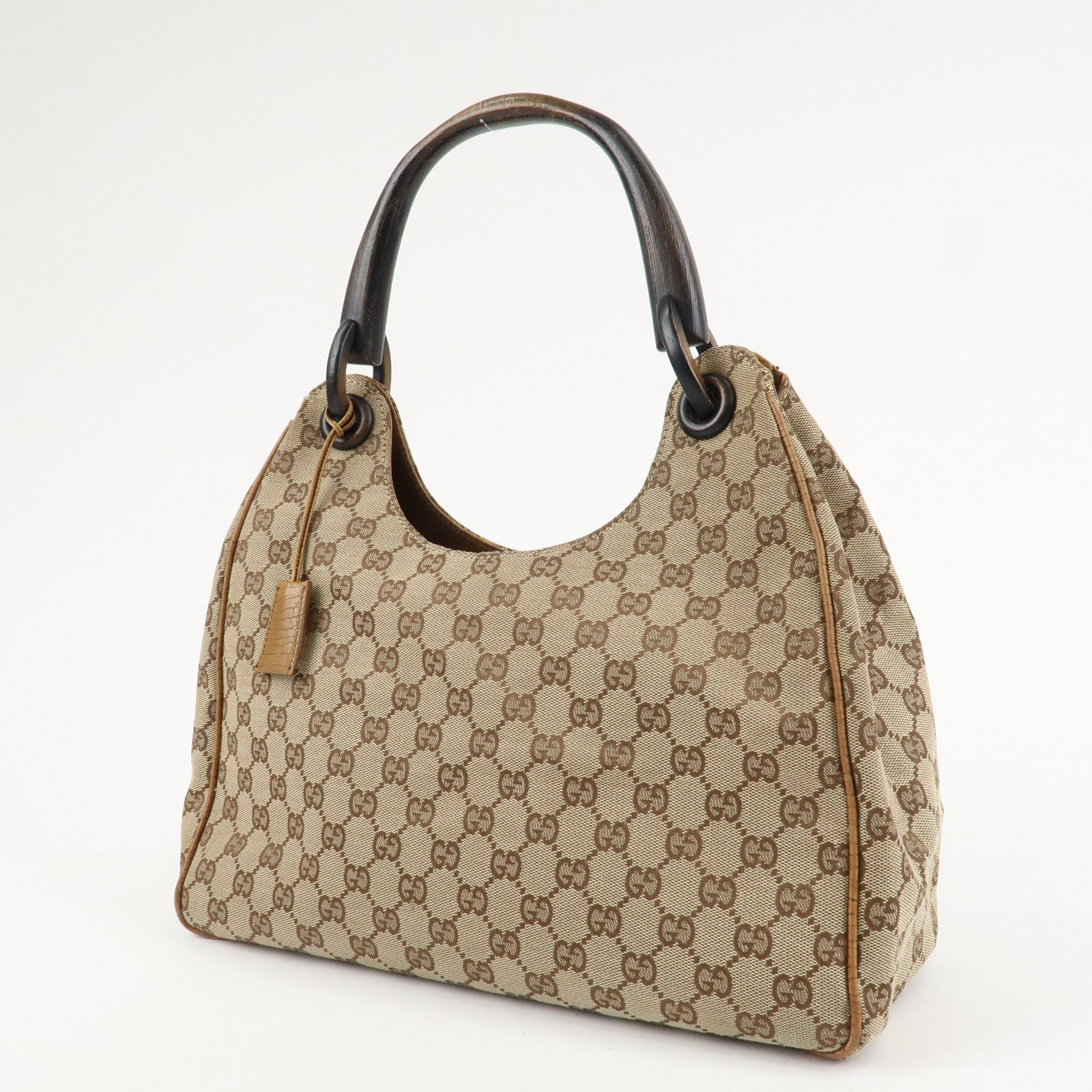 GUCCI GG Canvas Wood Handle Shoulder Bag Hand Bag Beige 106494 Used