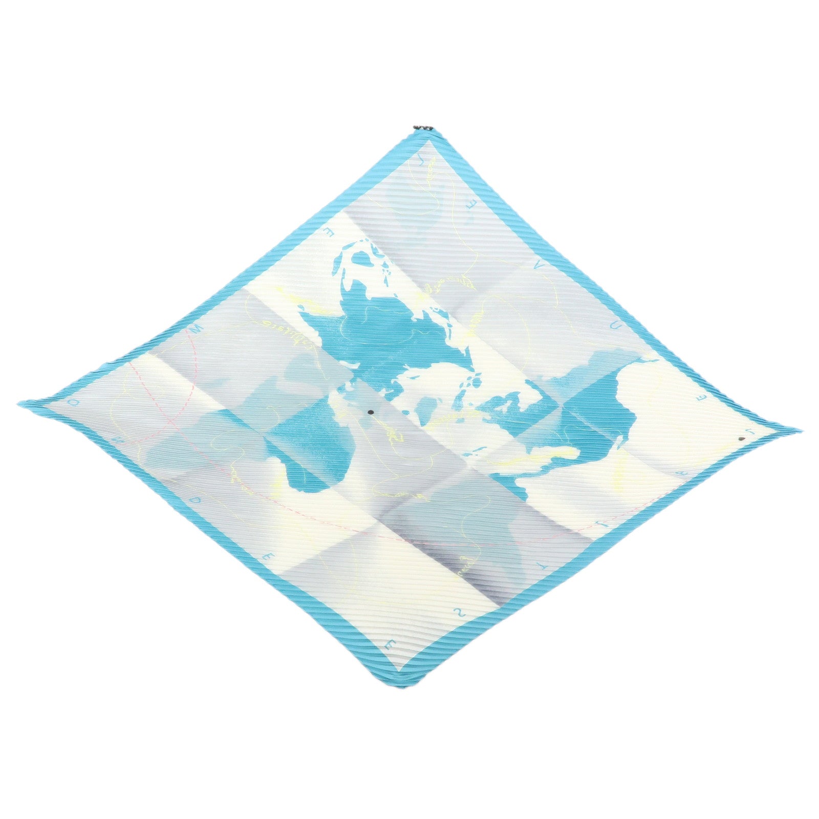 HERMES Pleated Carre 90 Silk 100% Scarf World Map Blue Ivory