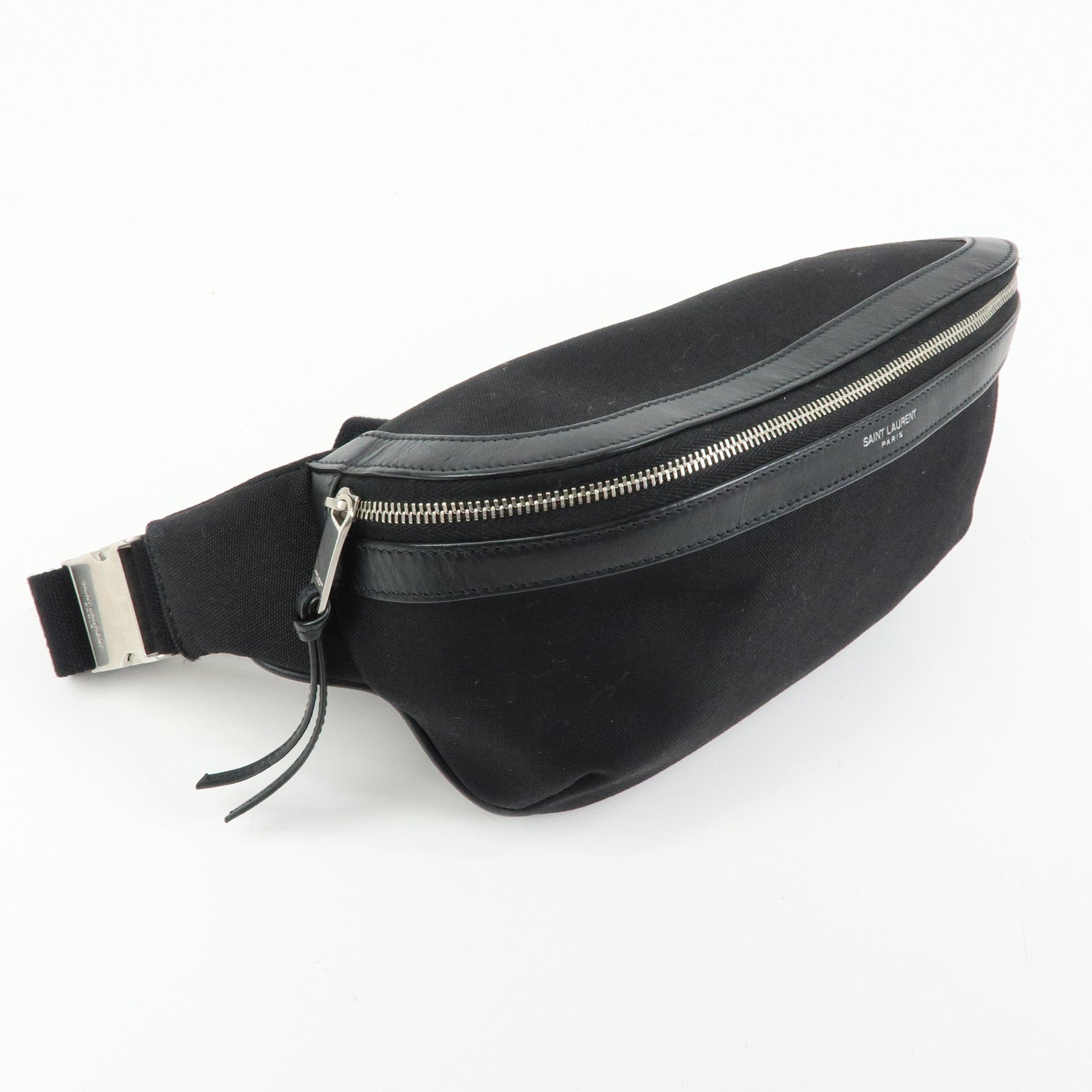 SAINT LAURENT PARIS Canvas Leather Waist Bag Body Bag Black 557831