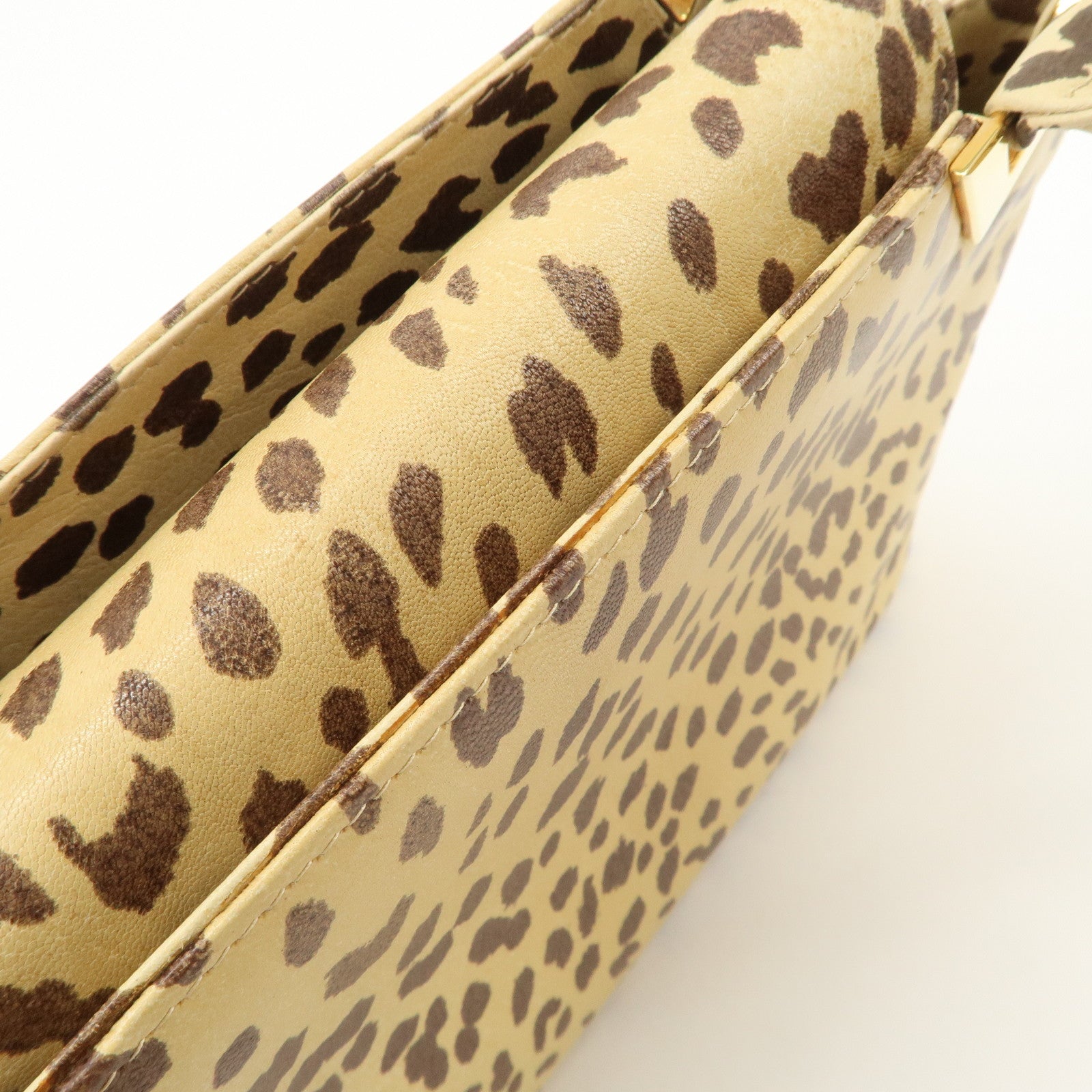 VALENTINO Leather Hand Bag Animal Leopard Beige Brown