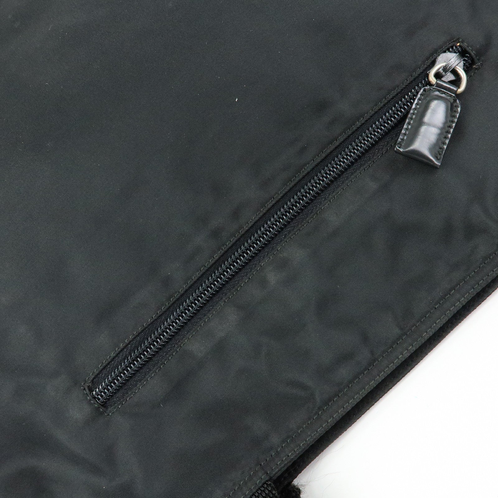 PRADA Triangle Logo Nylon Leather Tote Bag Shoulder Bag Black