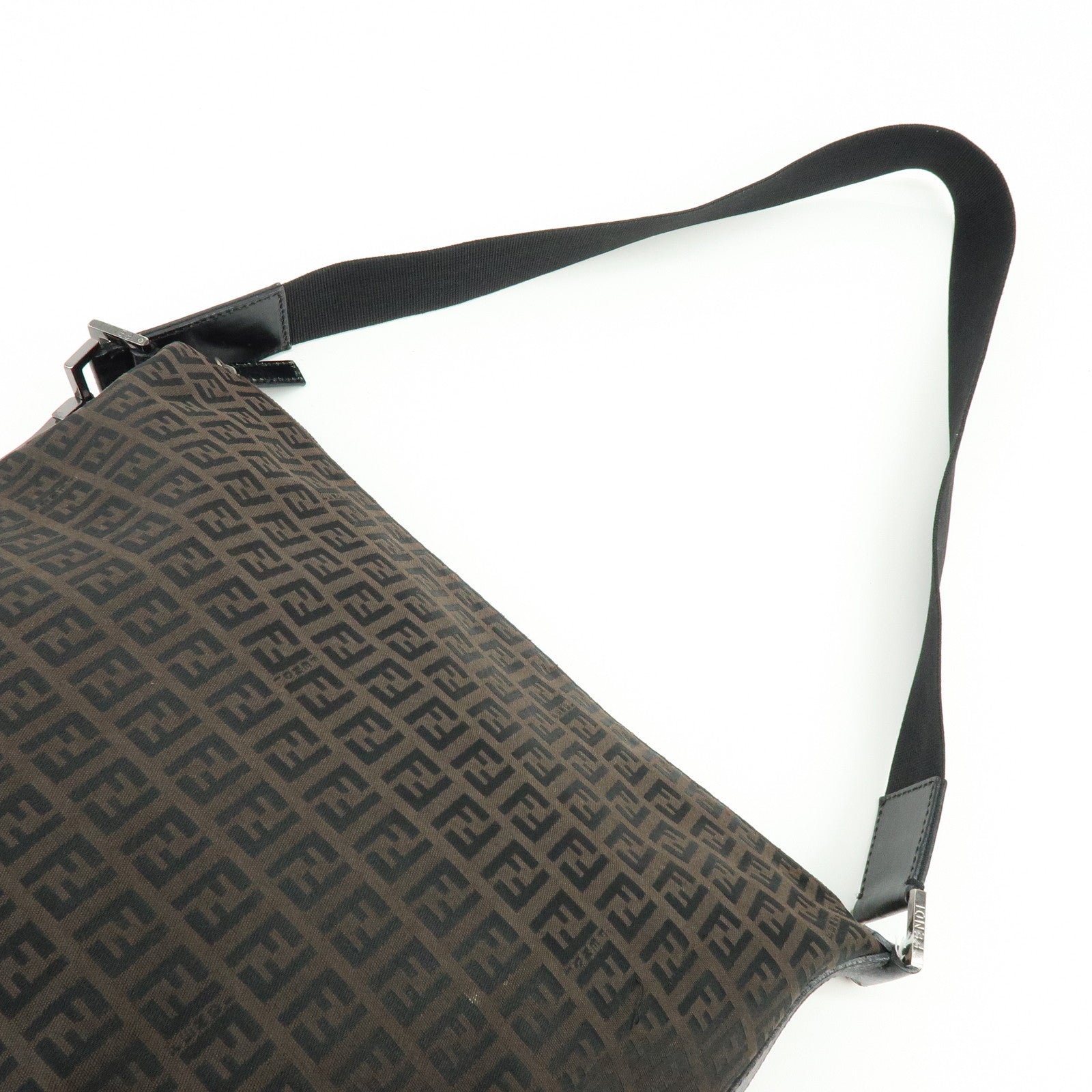 FENDI Zucca Canvas Leather Shoulder Bag Brown Black 7VA003