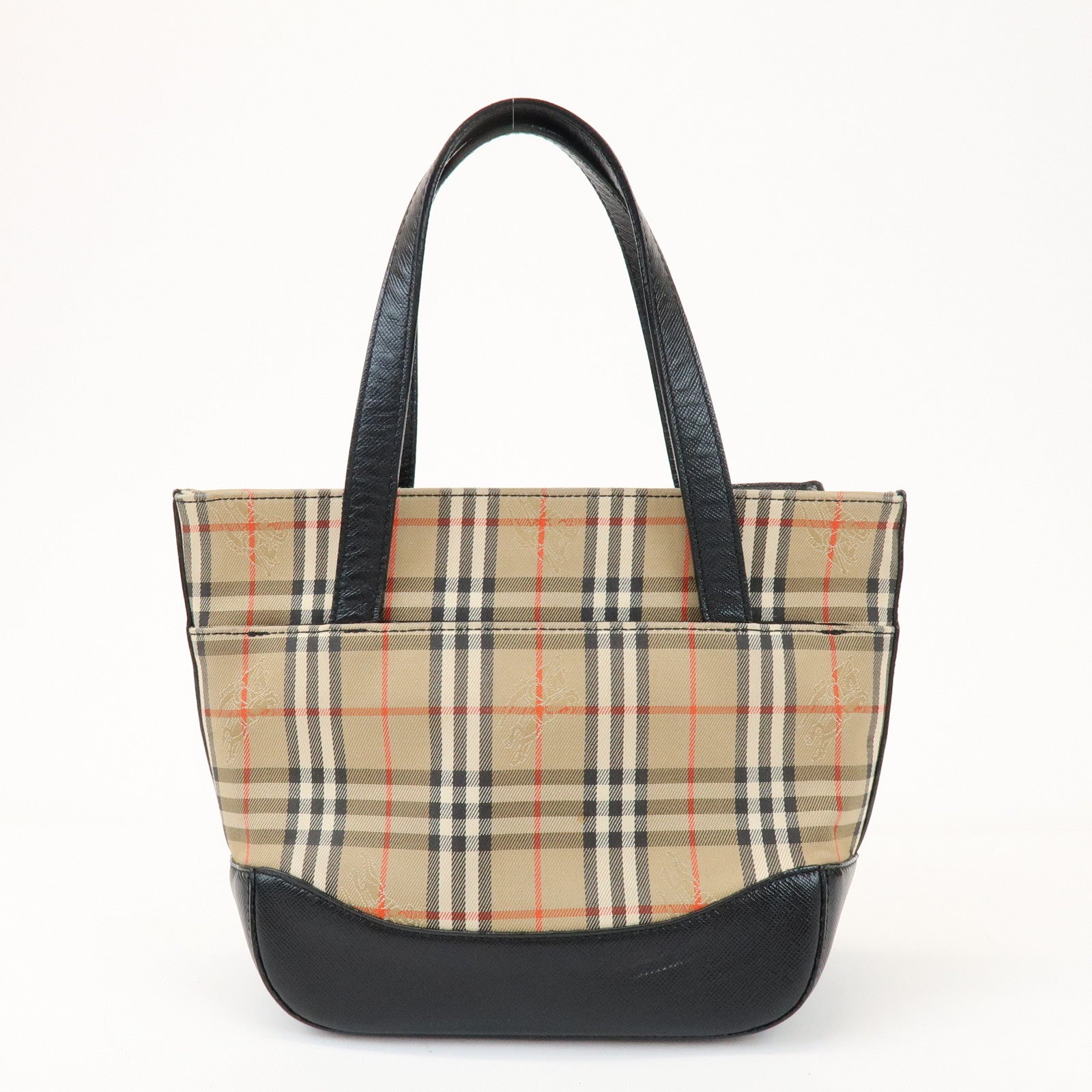 BURBERRY Nova Plaid Canvas Leather Small Hand Bag Black Beige