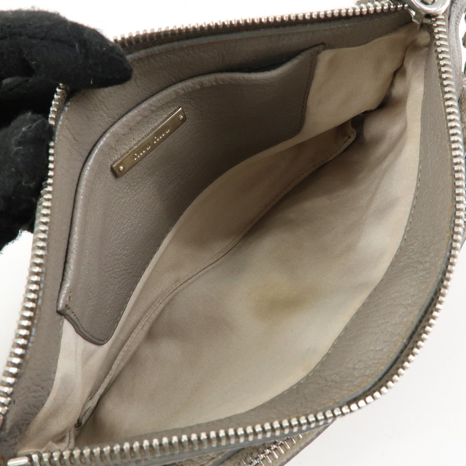 MIU MIU MADRAS Leather Shoulder Bag Crossbody Bag Gray RP0369