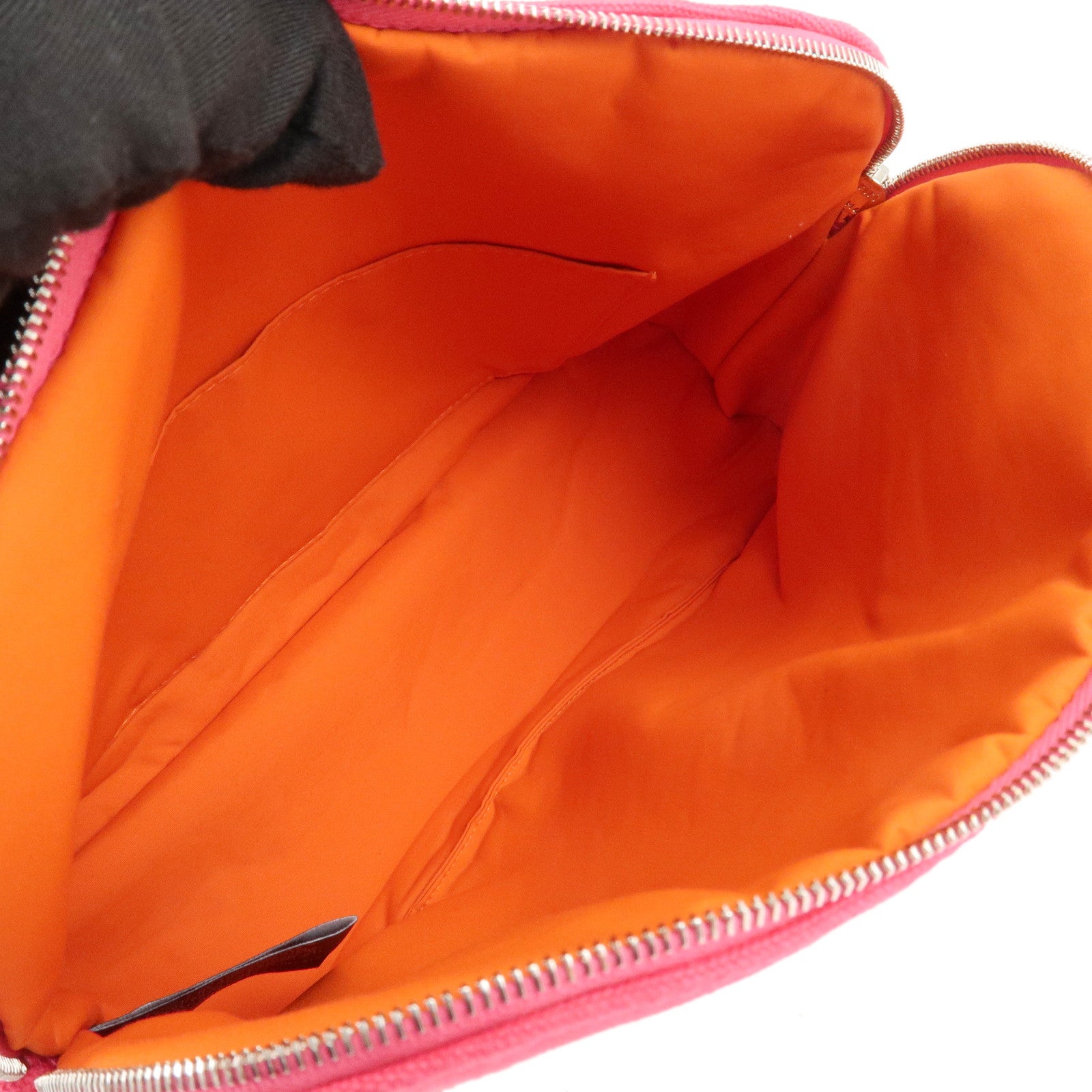 HERMES Canvas Leather Bolide Pouch MM Cosmetic Pouch Pink Used