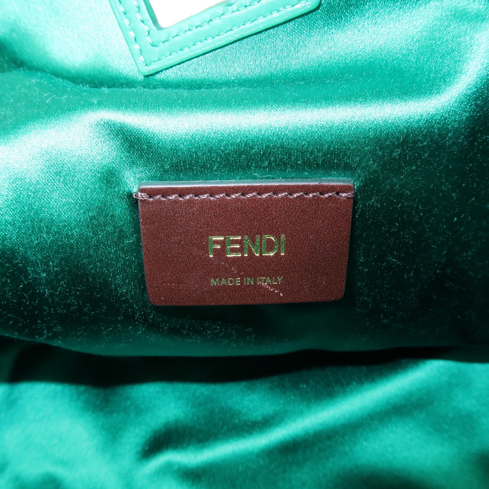 FENDI Satin Peekaboo Defender Hand Bag Cover Green 7AR717