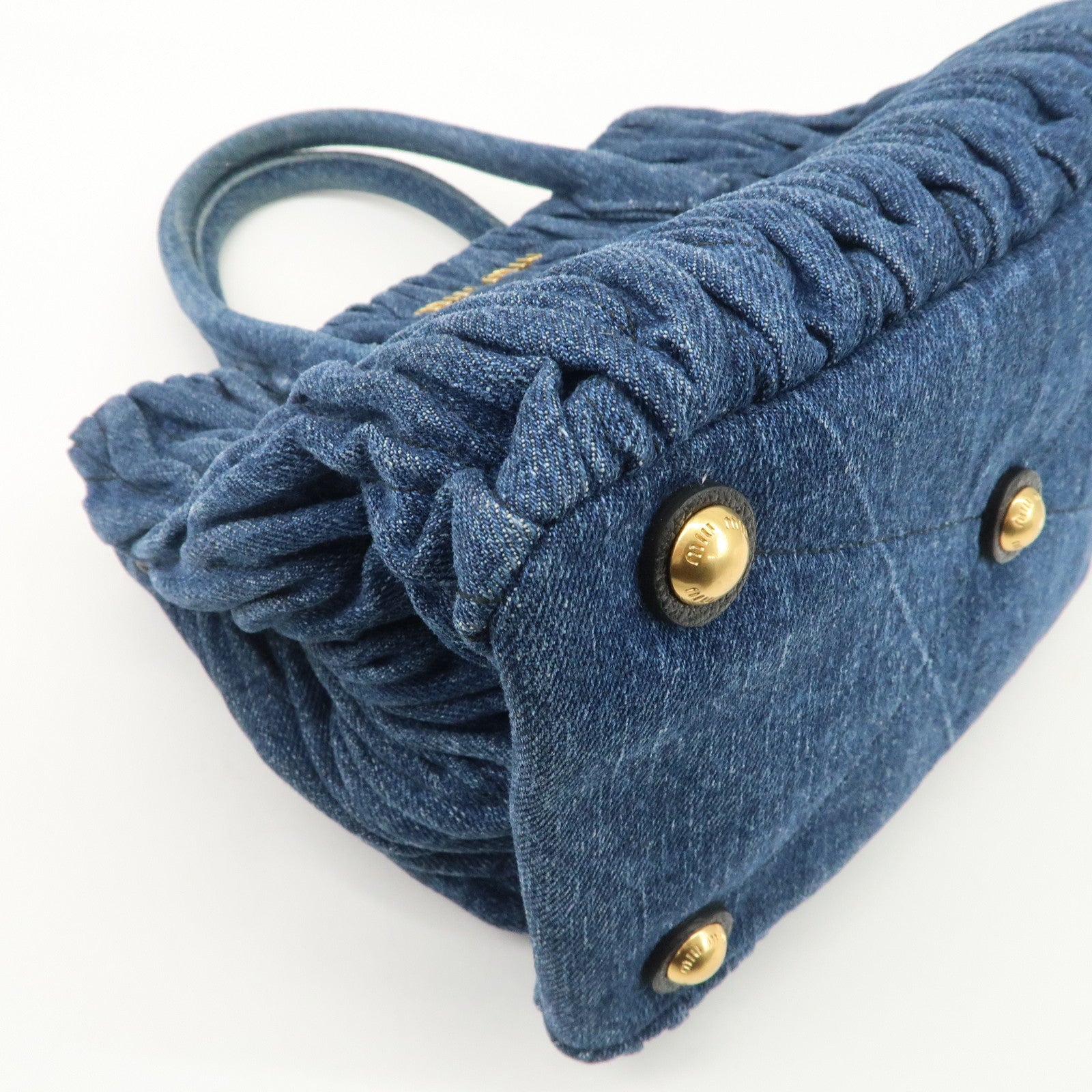 MIU MIU Matelasse Leather 2Way Shoulder Hand Bag Blue RN1069 Used