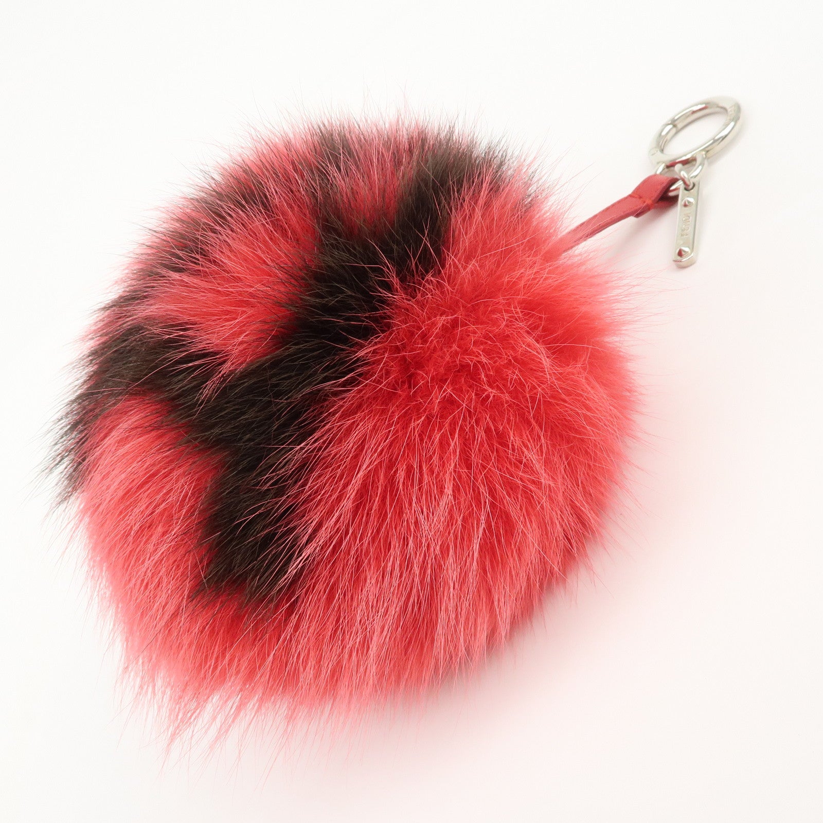 FENDI ABCHARM Initial A Pompom Fur Leather Bag Charm Key Chain Red