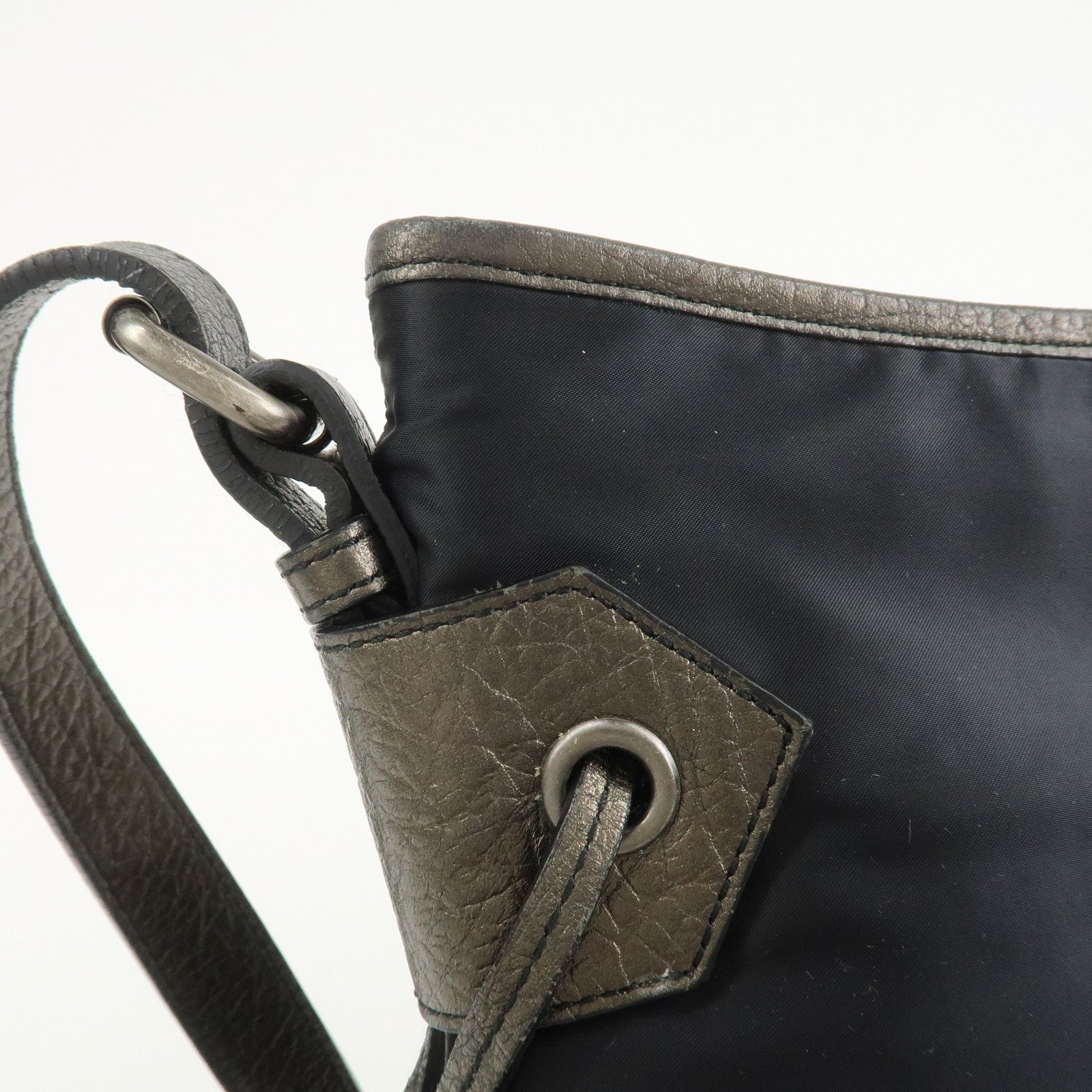 BURBERRY Nylon Leather Shoulder Crossbody Bag Black Metallic Gray