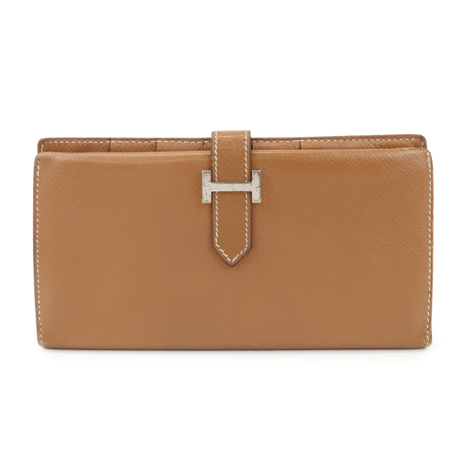 HERMES Béarn Classic Leather Long Wallet Chevrelle Gold