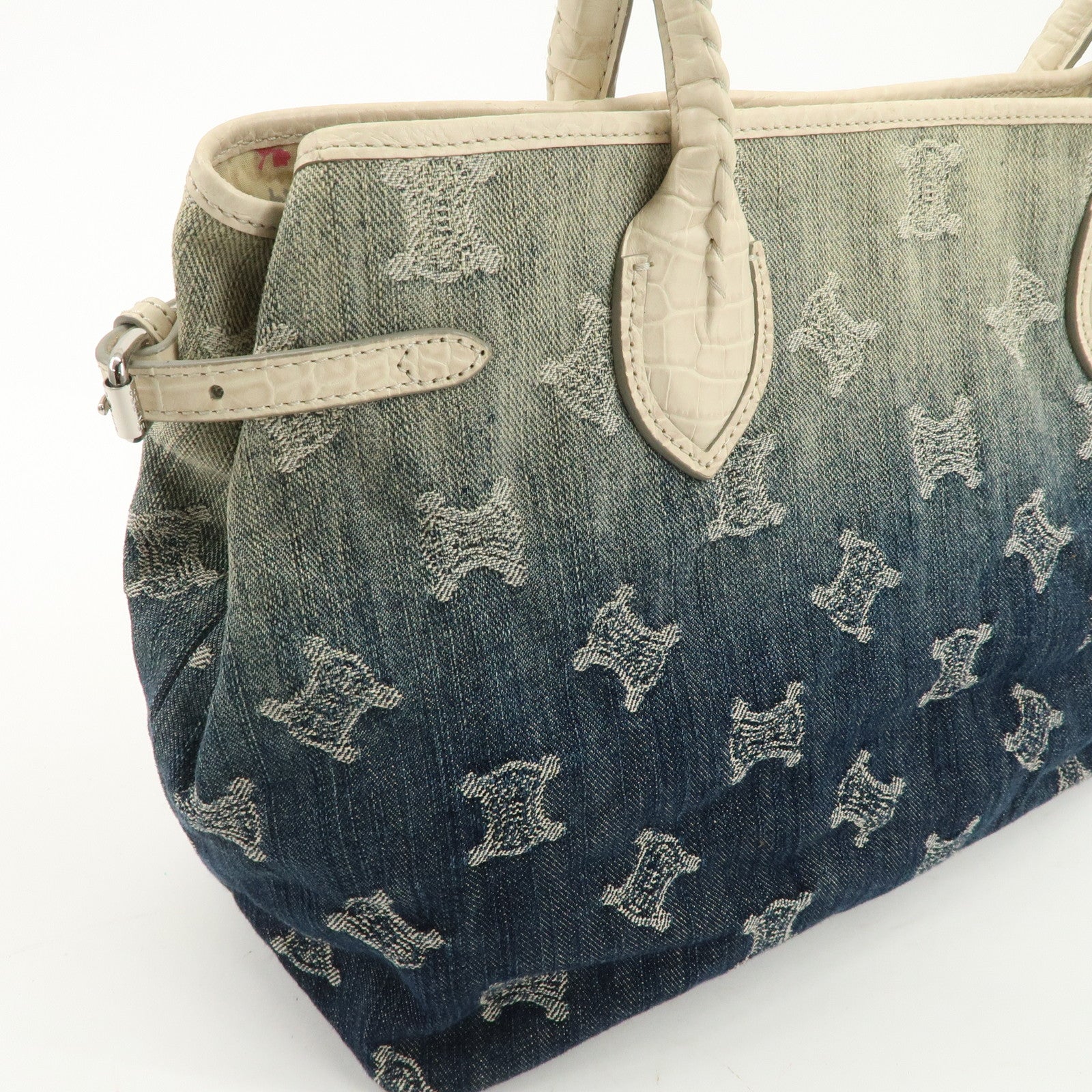 CELINE Macadam Denim Leather Tote Bag Indigo Blue Ivory