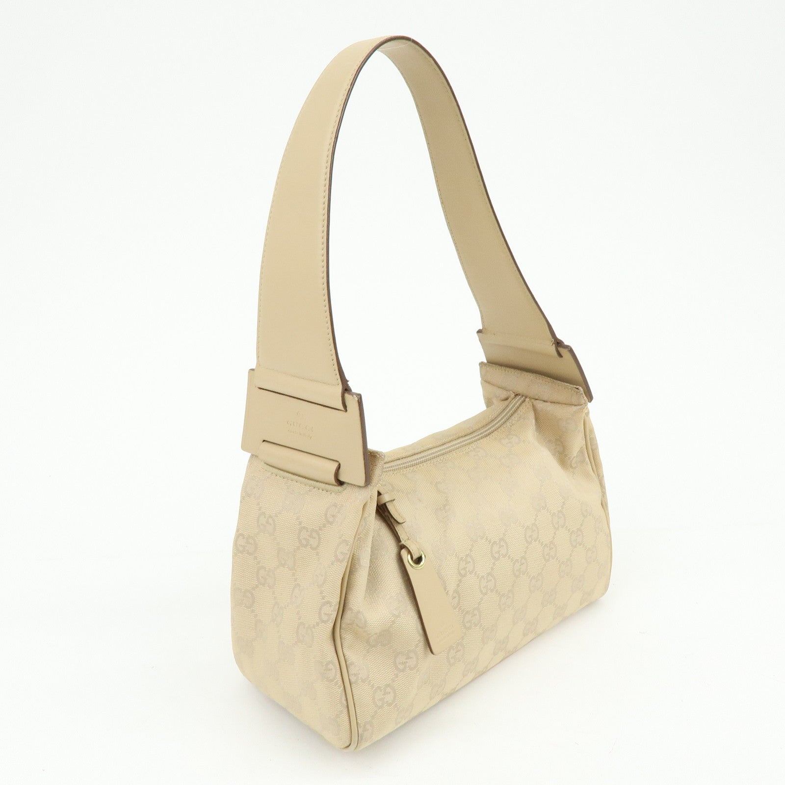 GUCCI GG Canvas Leather Shoulder Bag Hand Bag Beige 92699